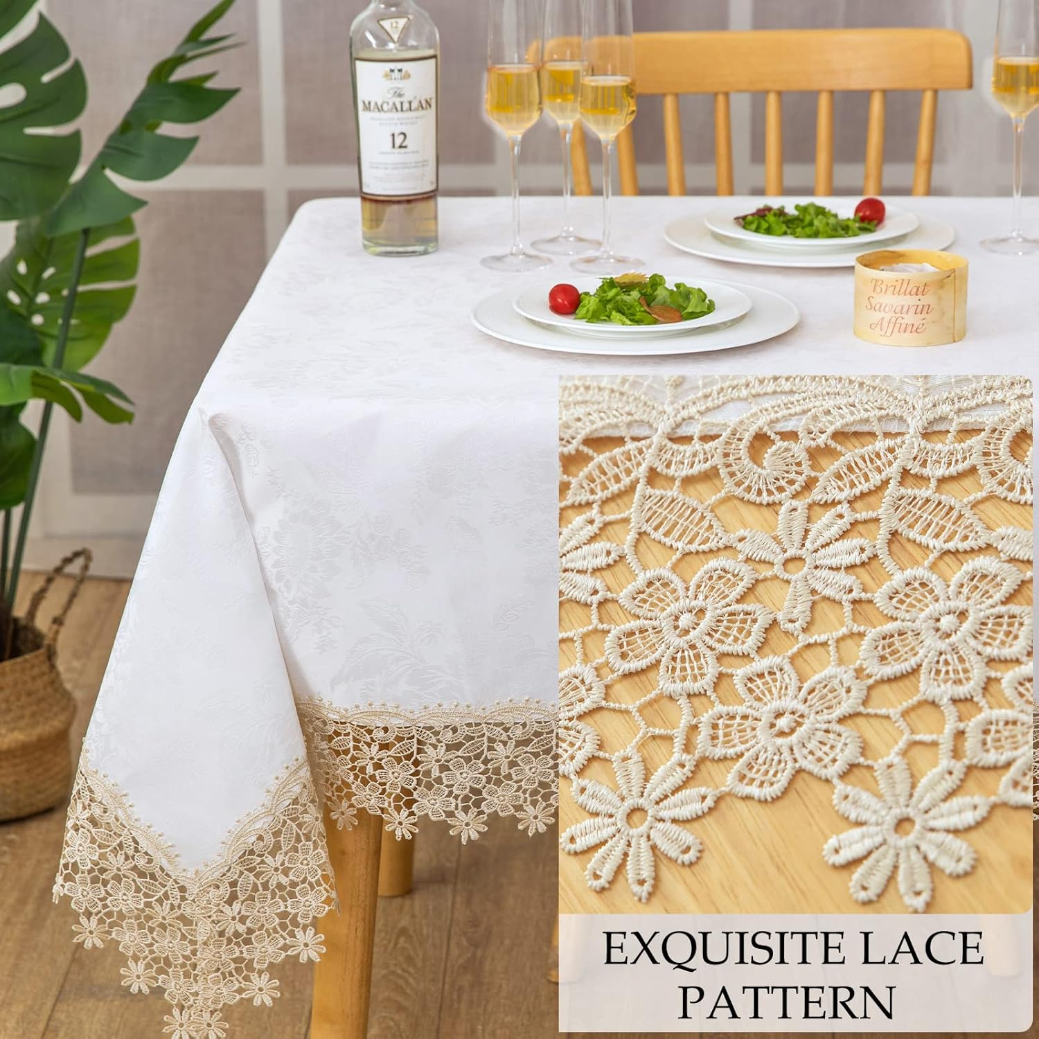 BrekSdat Beige Lace Rectangle Tablecloth