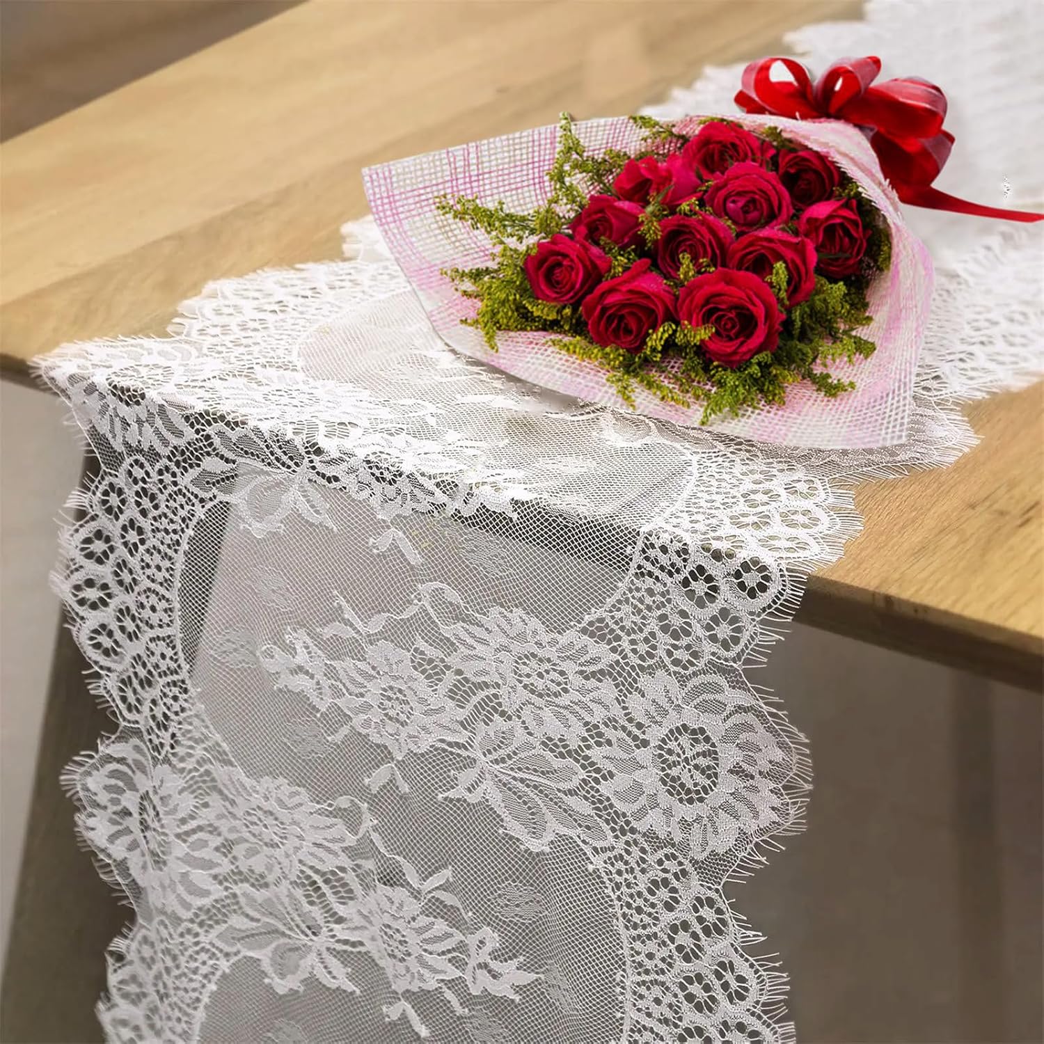 White Lace Table Runner 14x118 Inch for Weddings and Parties