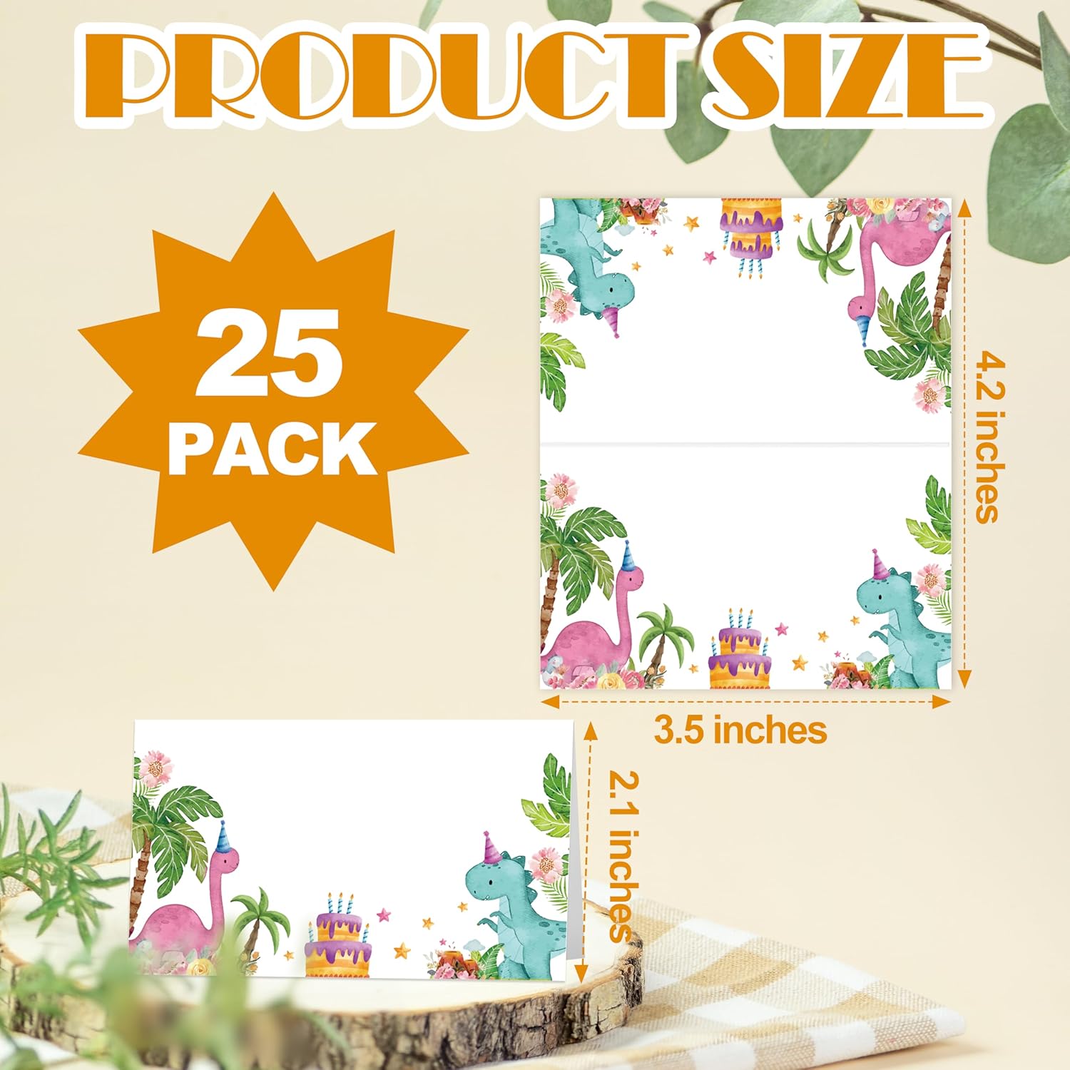 Dinosaur Place Cards for Birthday Party Baby Shower Gender Reveal 25 Pack
