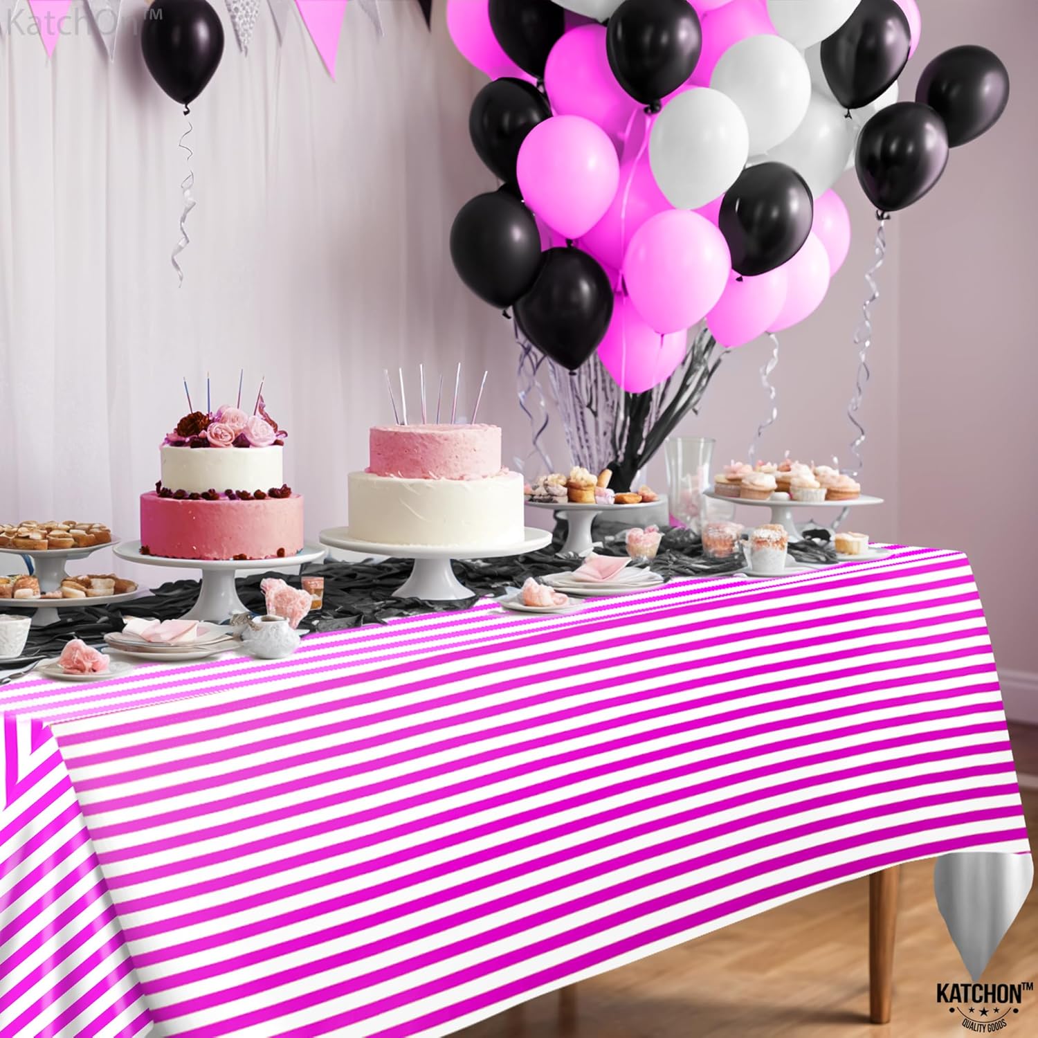 KatchOn 4 Pack Hot Pink and Silver Tablecloths 108x54 Inch