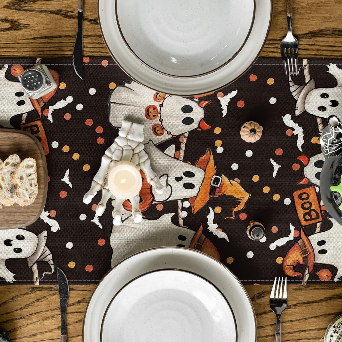 Artoid Mode Halloween Table Runner with Black Cat Design