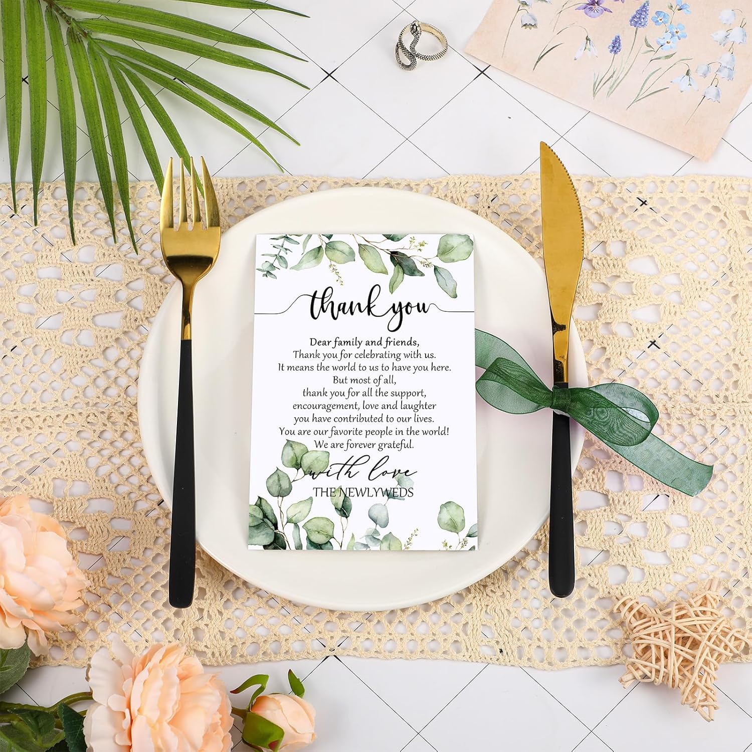 Chinco 100pcs Eucalyptus Place Cards for Wedding Reception