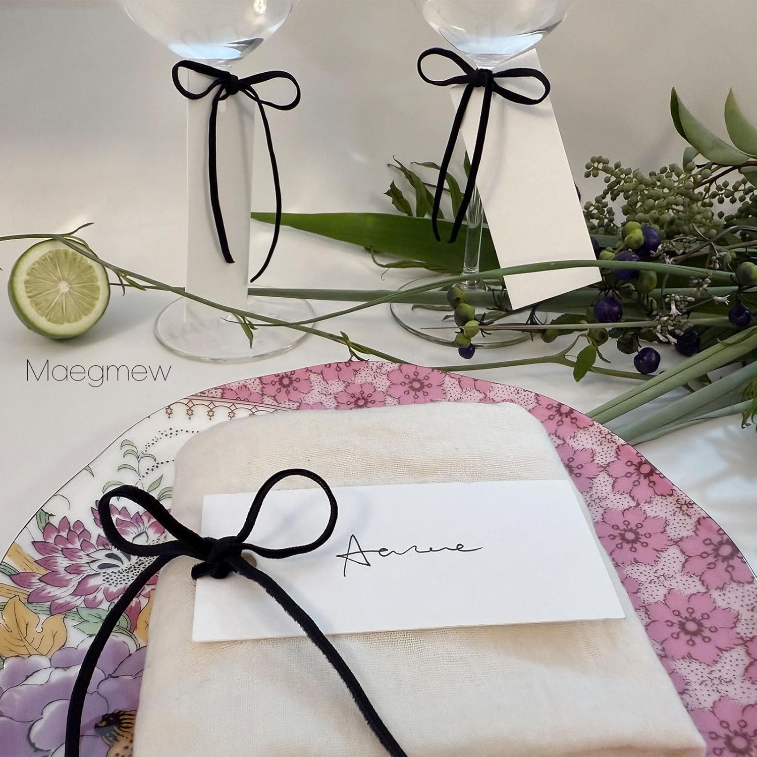 50 Pcs Place Cards with Velvet Ribbons for Wedding Events
