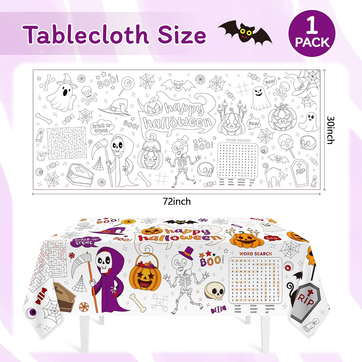 1 Pack Halloween Coloring Tablecloth for Kids
