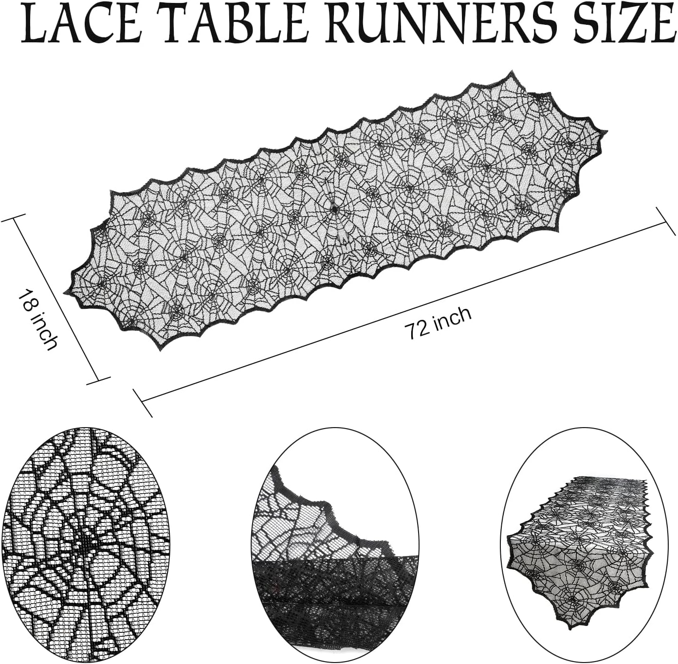 Halloween Decor Table Runner - Black Spider Web Design 18x72 Inch
