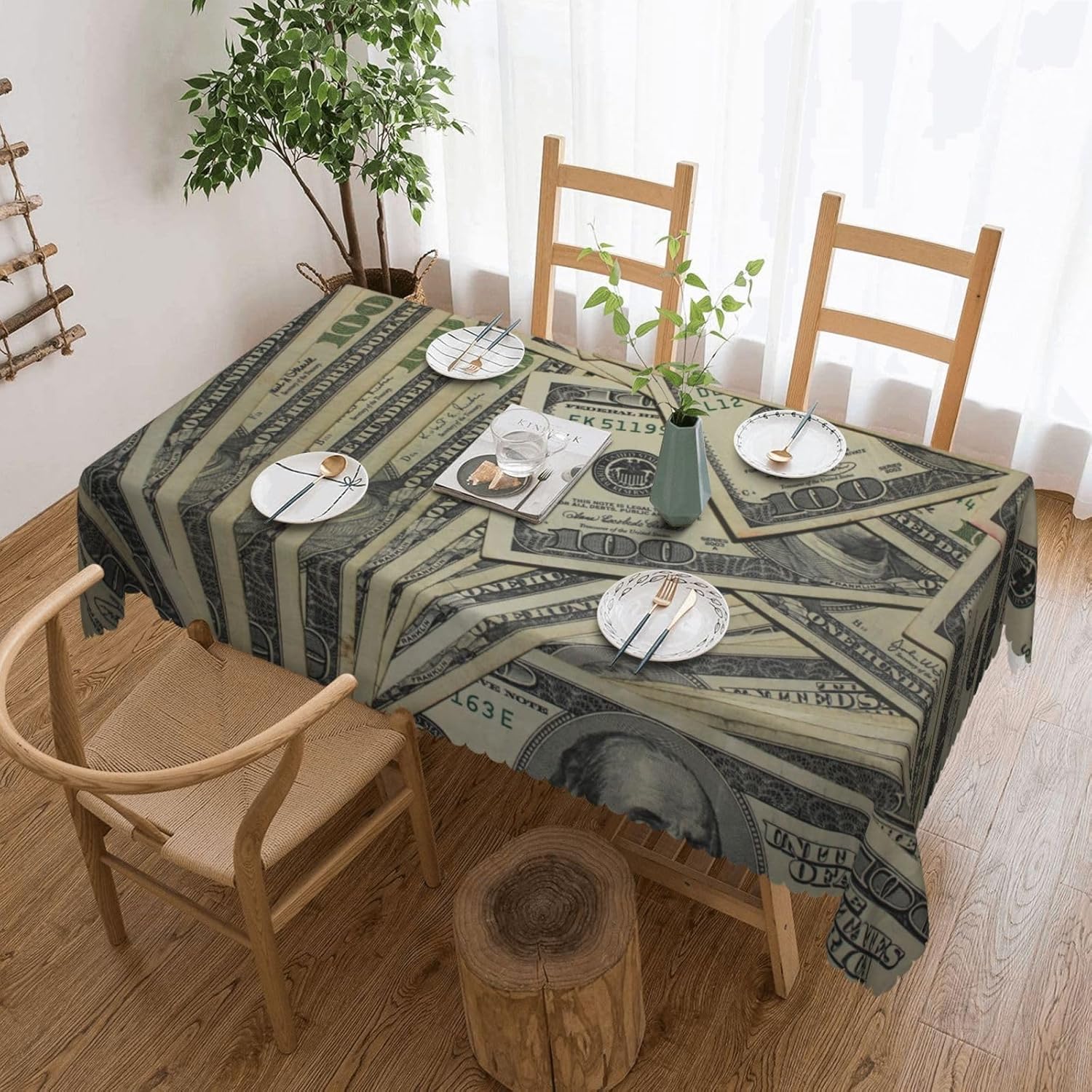 Dollar Bills Vintage Rectangular Tablecloth 54x72 Inch