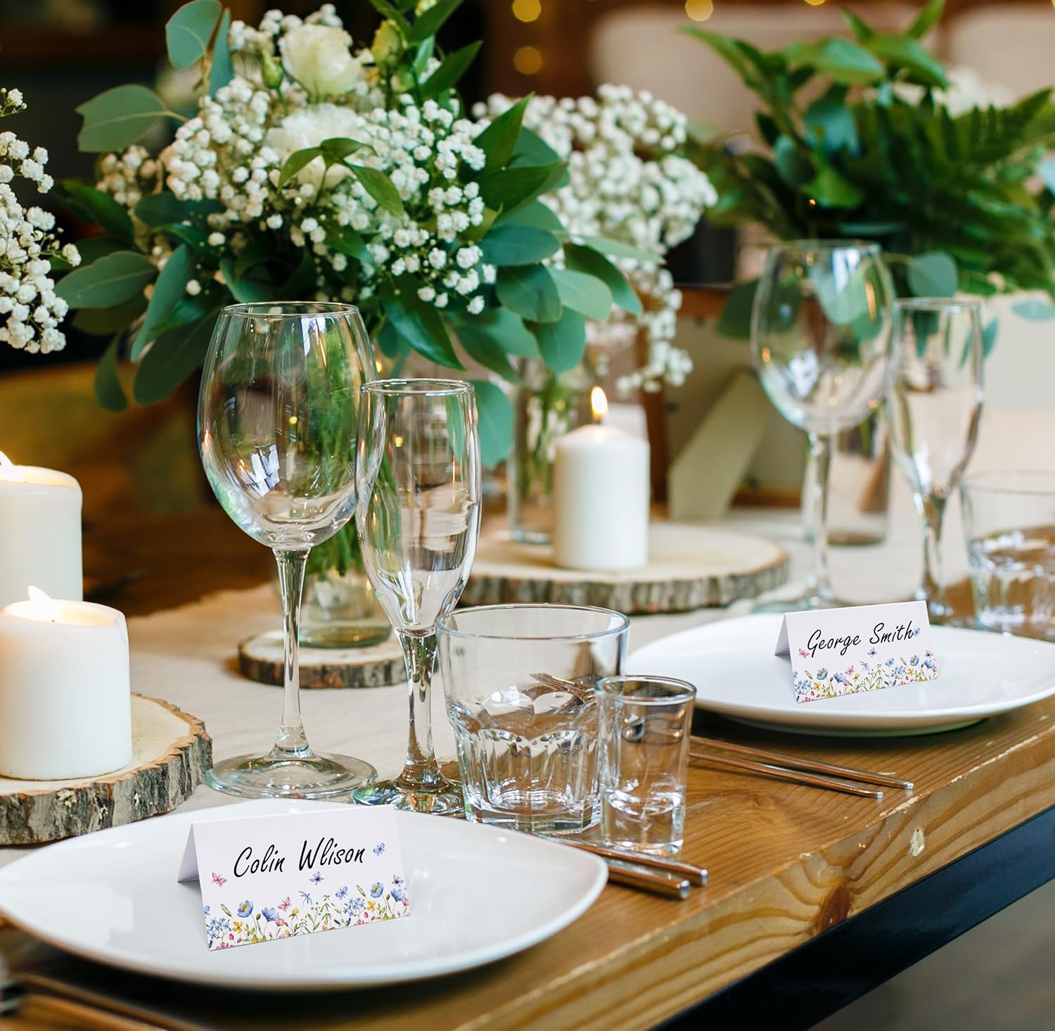 100 Floral Wildflower Place Cards for Wedding and Party Use