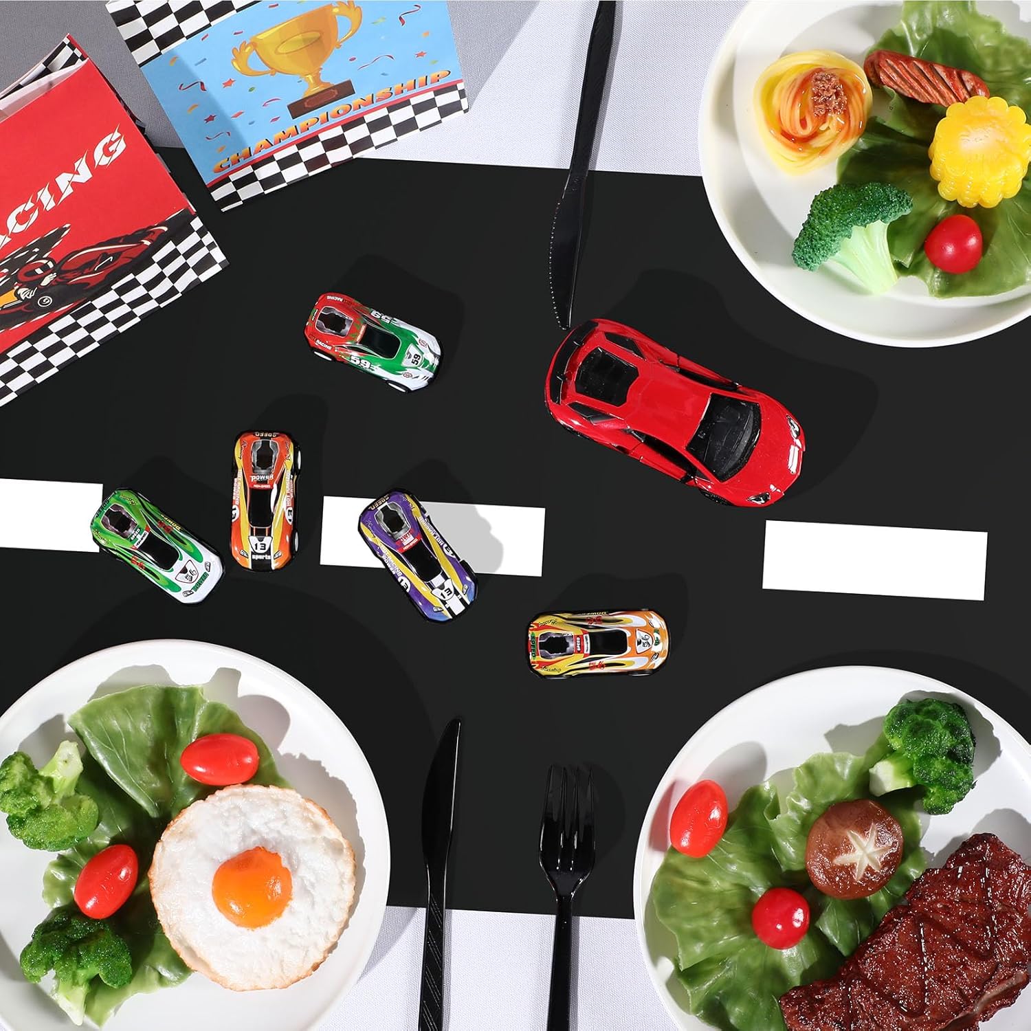 Preboun 12 Pcs Plastic Checkered Table Runner Race Track Theme