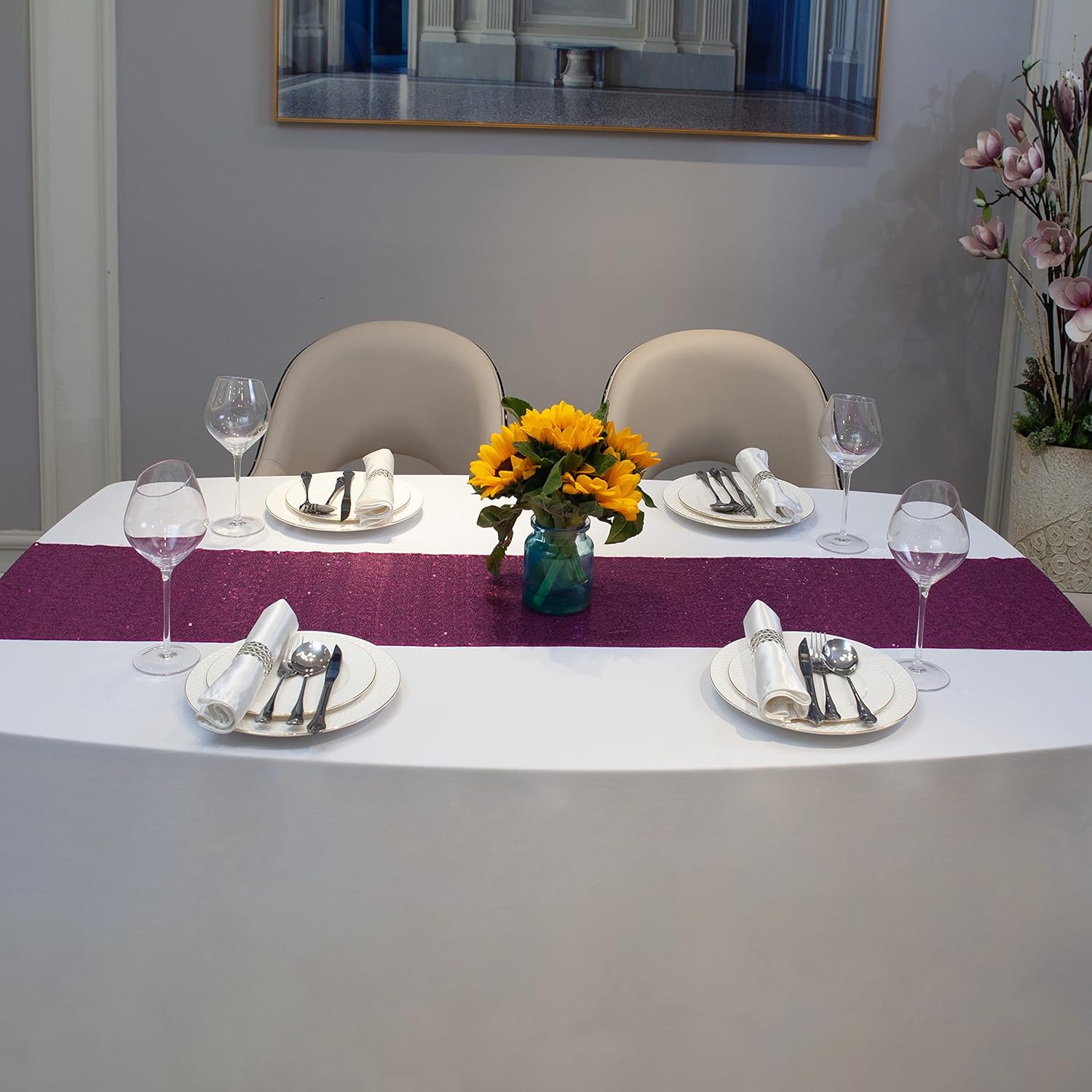 Charoama Fushia Sequin Table Runner 12x72 Inch