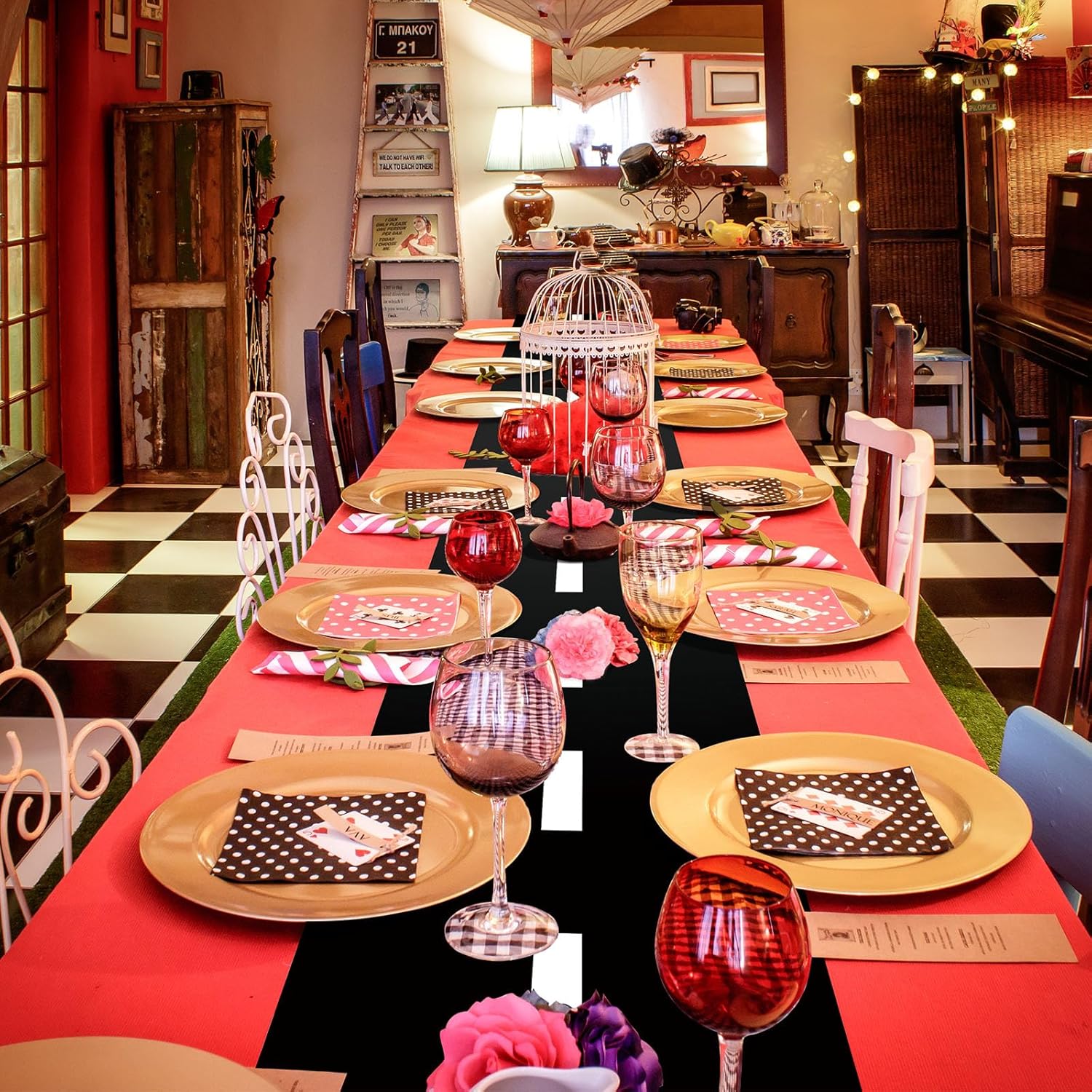 Preboun 12 Pcs Plastic Checkered Table Runner Race Track Theme