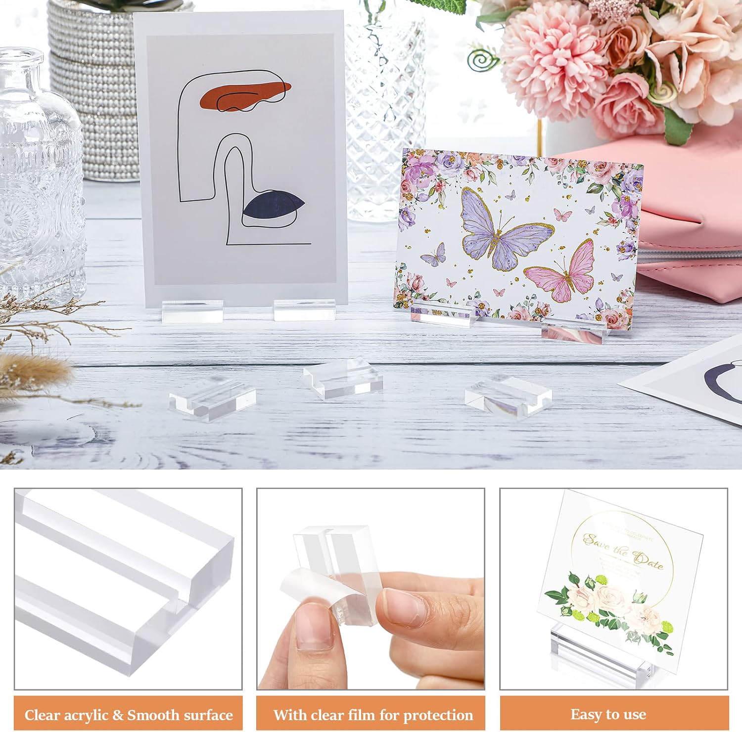 150 Pieces Acrylic Place Card Holder Stand Set