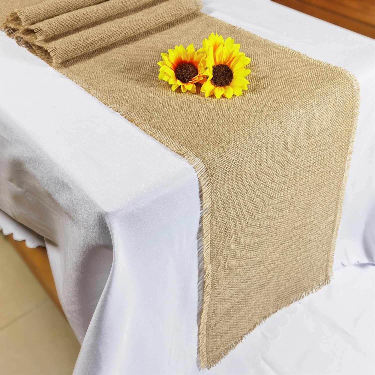 6 Pack 13 x 72 Inch Tassel Burlap Table Runners