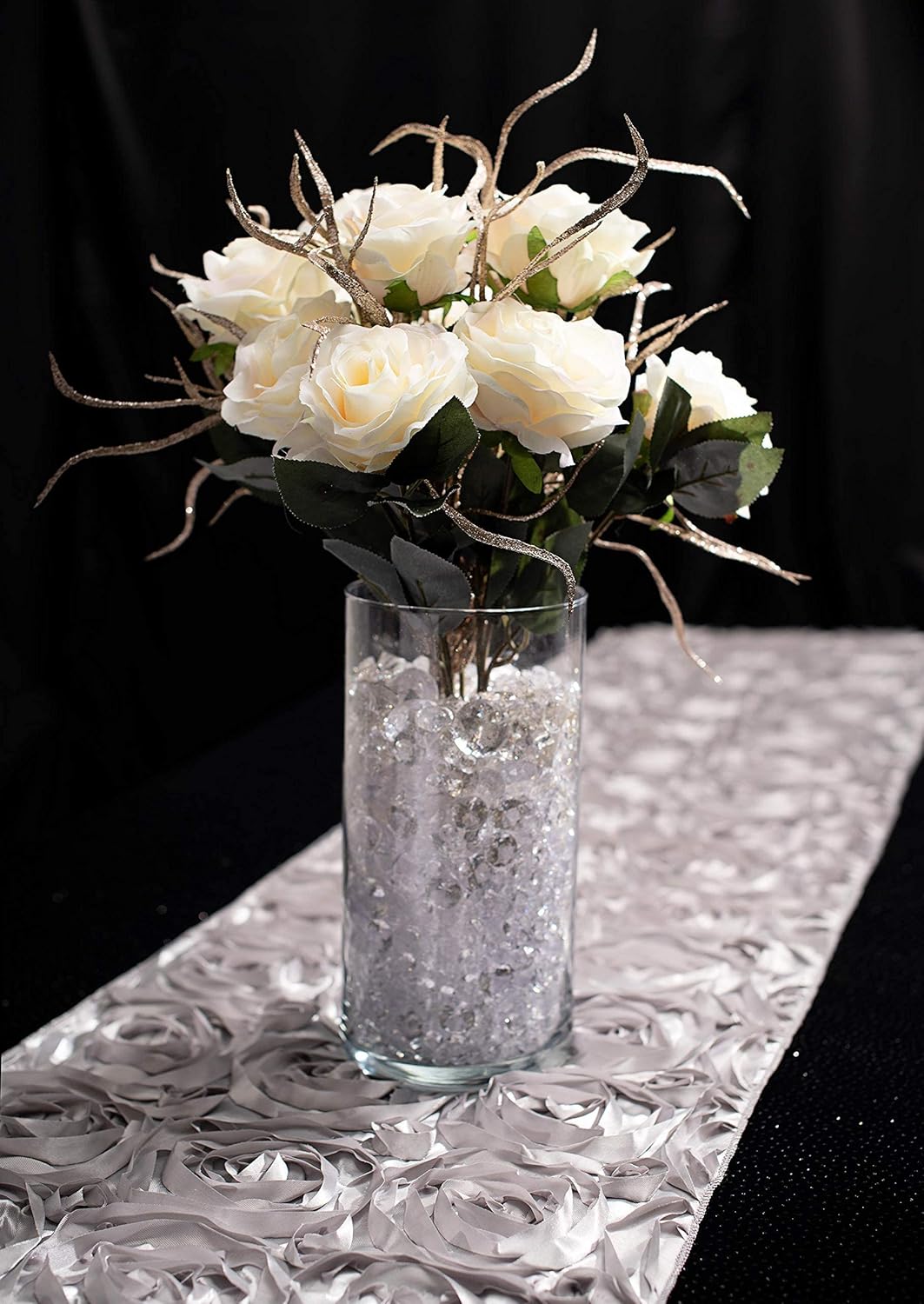 Andersons Silver Satin Rosette Table Runner 14x9ft Wedding Decor