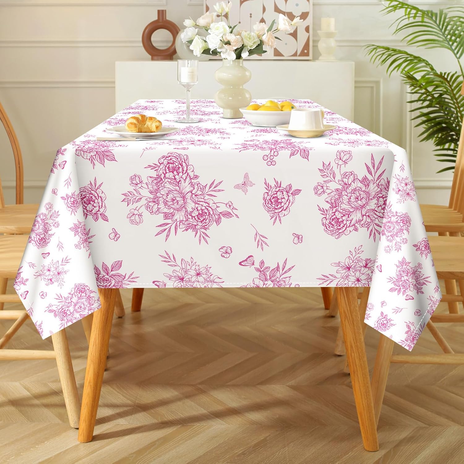 Arquiel Rustic Pink Floral Waterproof Tablecloth 60x120 Inch