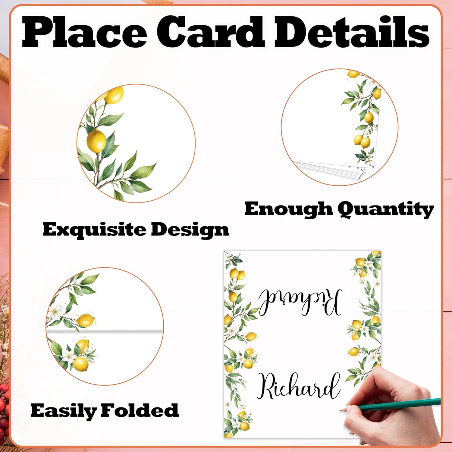 Lemon On Branch Place Cards for Girls - 25pcs Italy Yellow