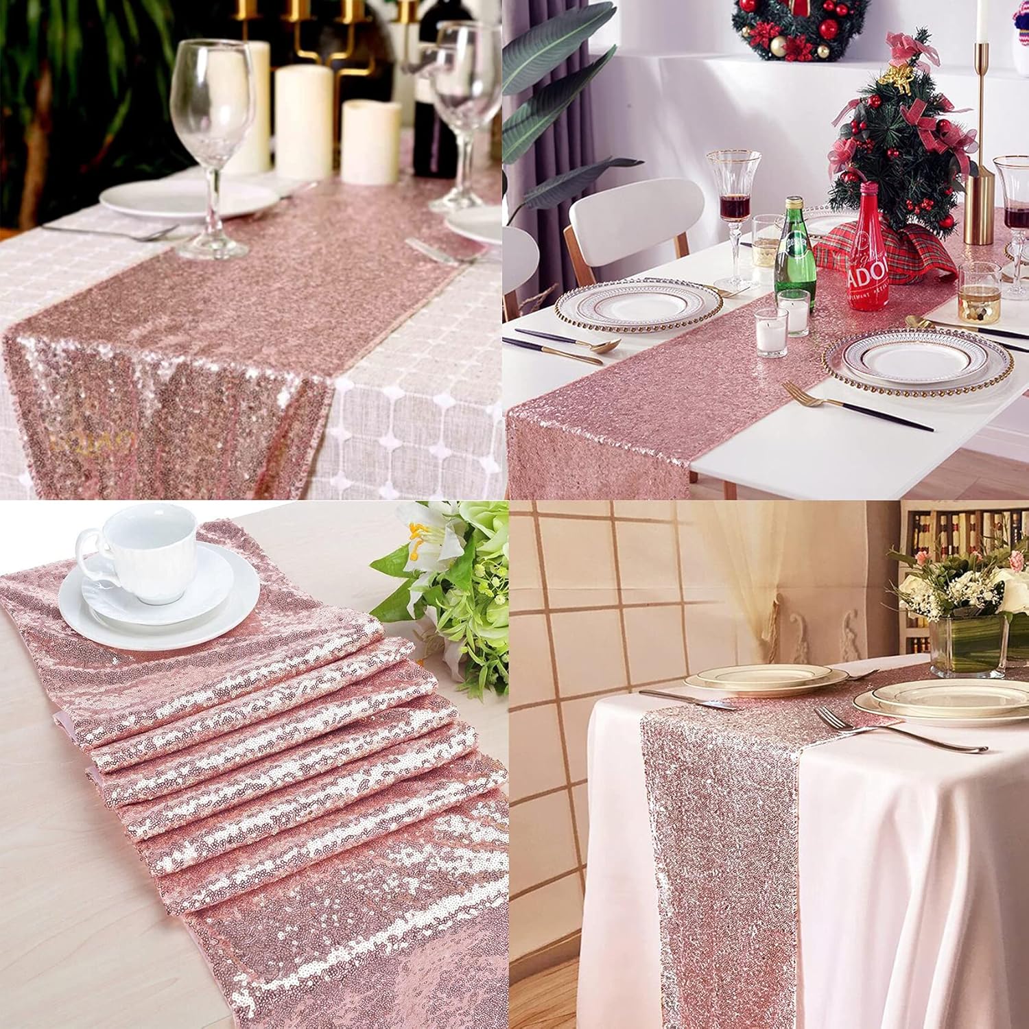 12 Pack Rose Gold Sequin Table Runner 12x108 Inch