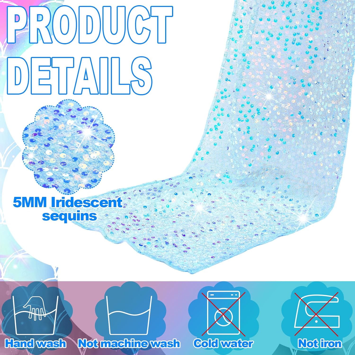 6 Pcs Iridescent Sequin Table Runner Blue 12x72 Inch