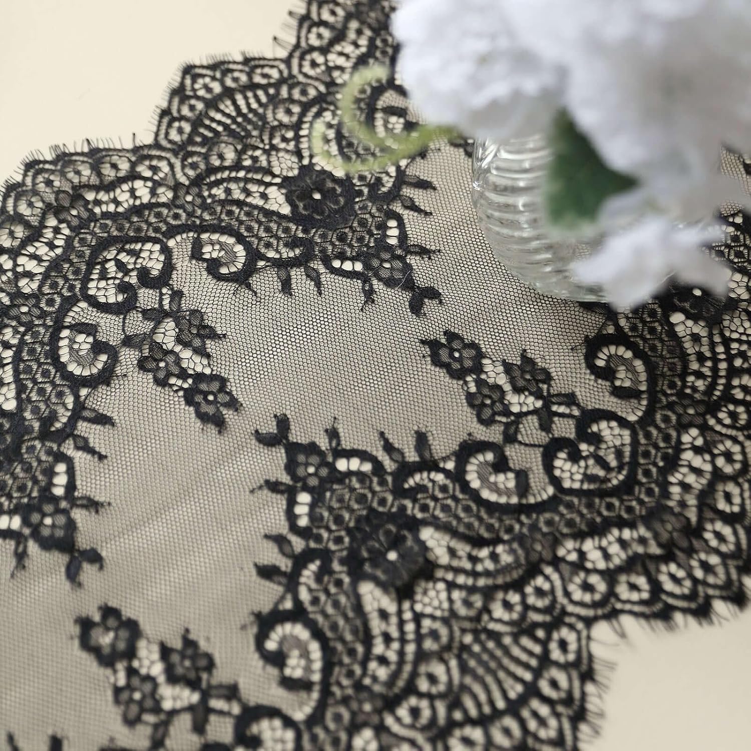 Efavormart Black Premium Lace Table Runner 15x117