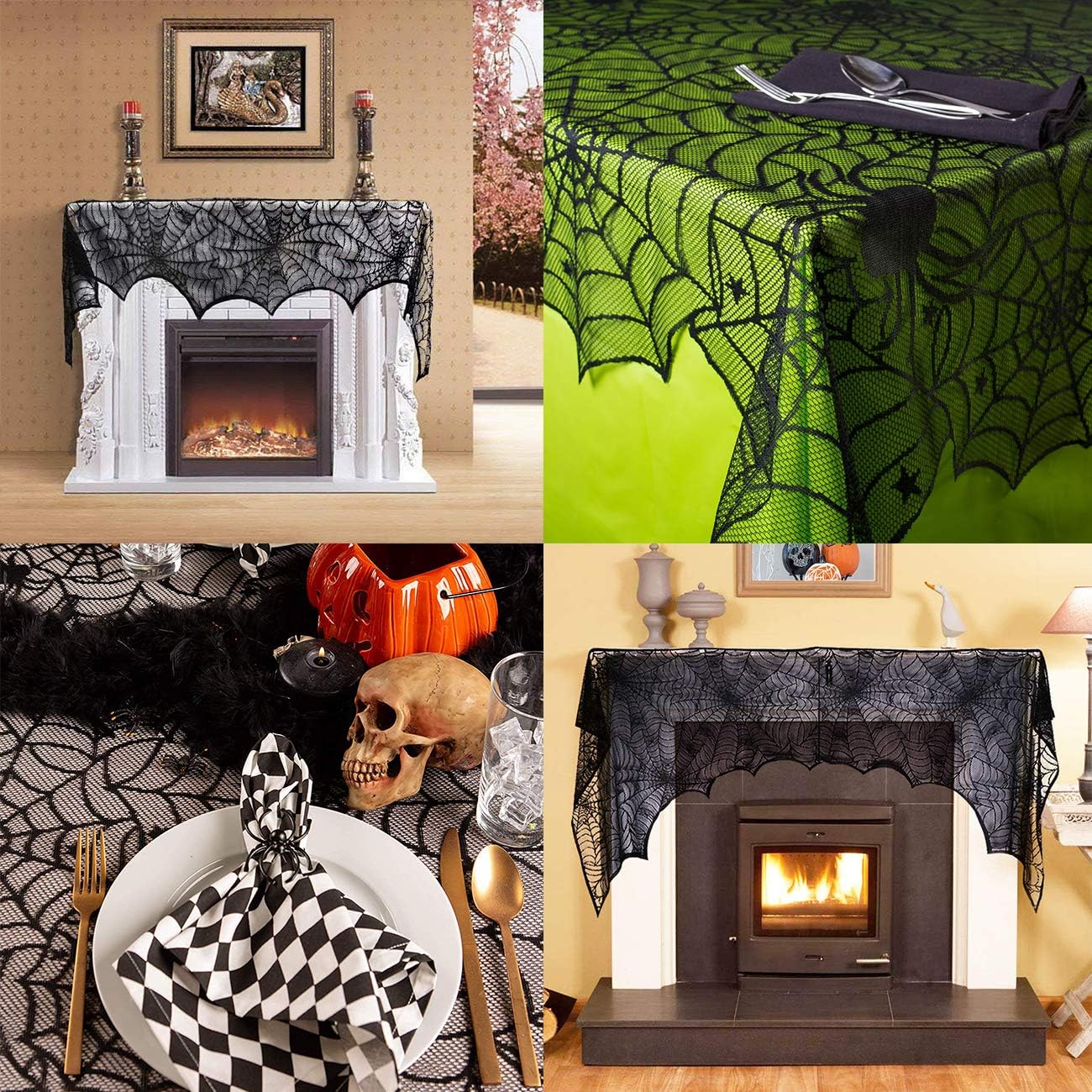 Sunnyglade Halloween Spiderweb Tablecloth Fireplace Mantle Cover