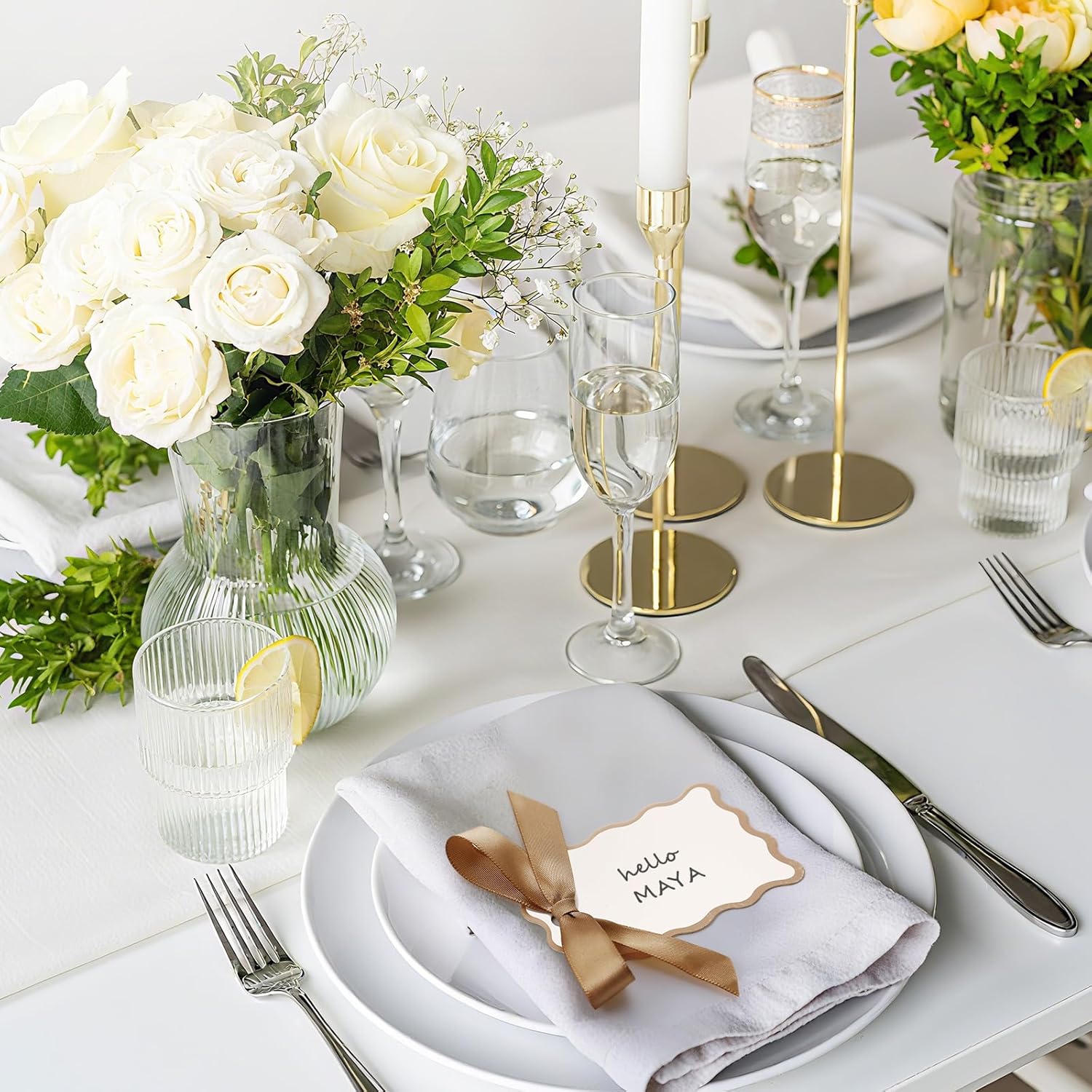 200 Pcs Scallop Name Place Cards with Ribbon for Weddings