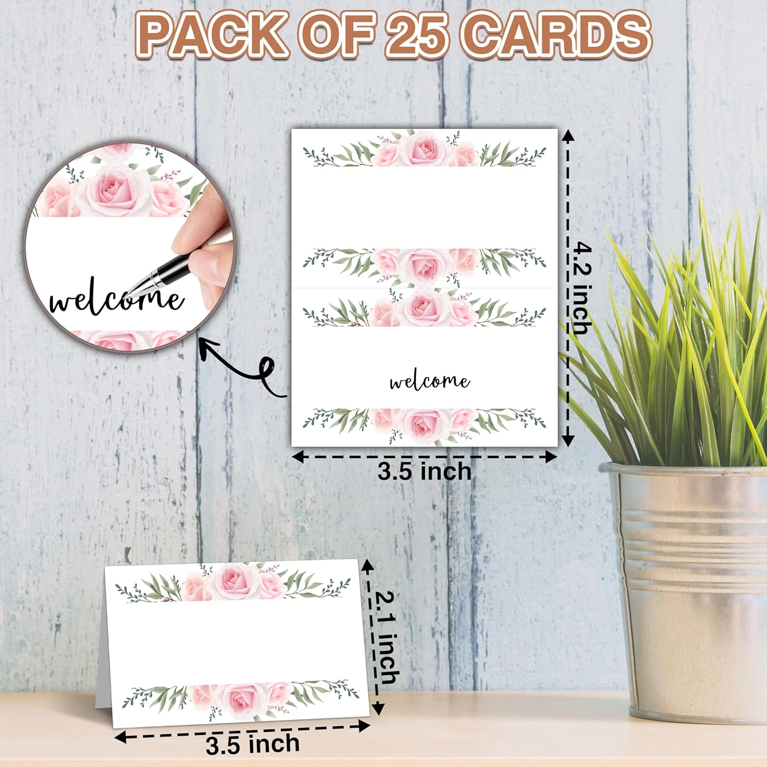 Blush Pink Floral Table Place Cards 25PCS Folded