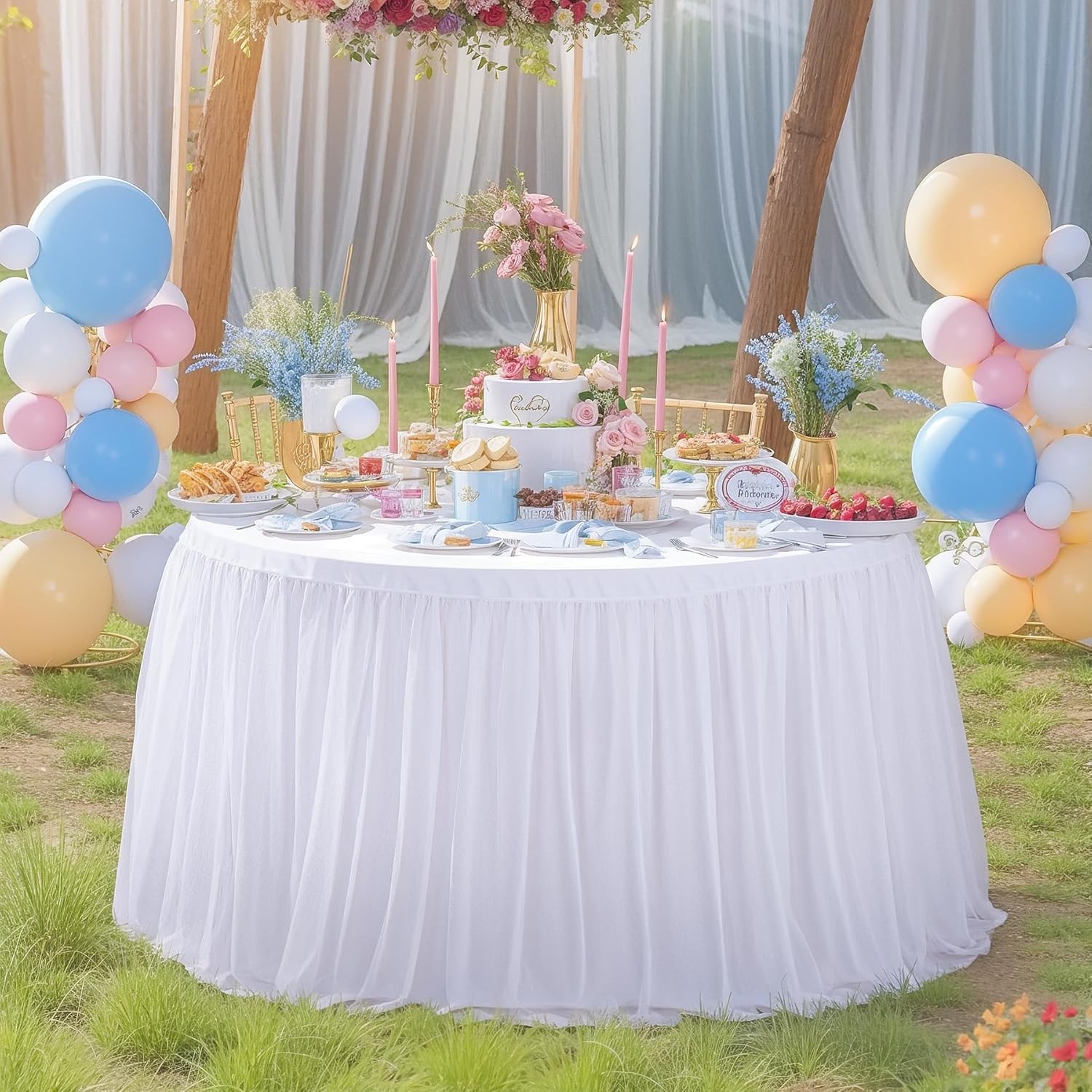 Suppromo White Round Tulle Tablecloths 72 Inch