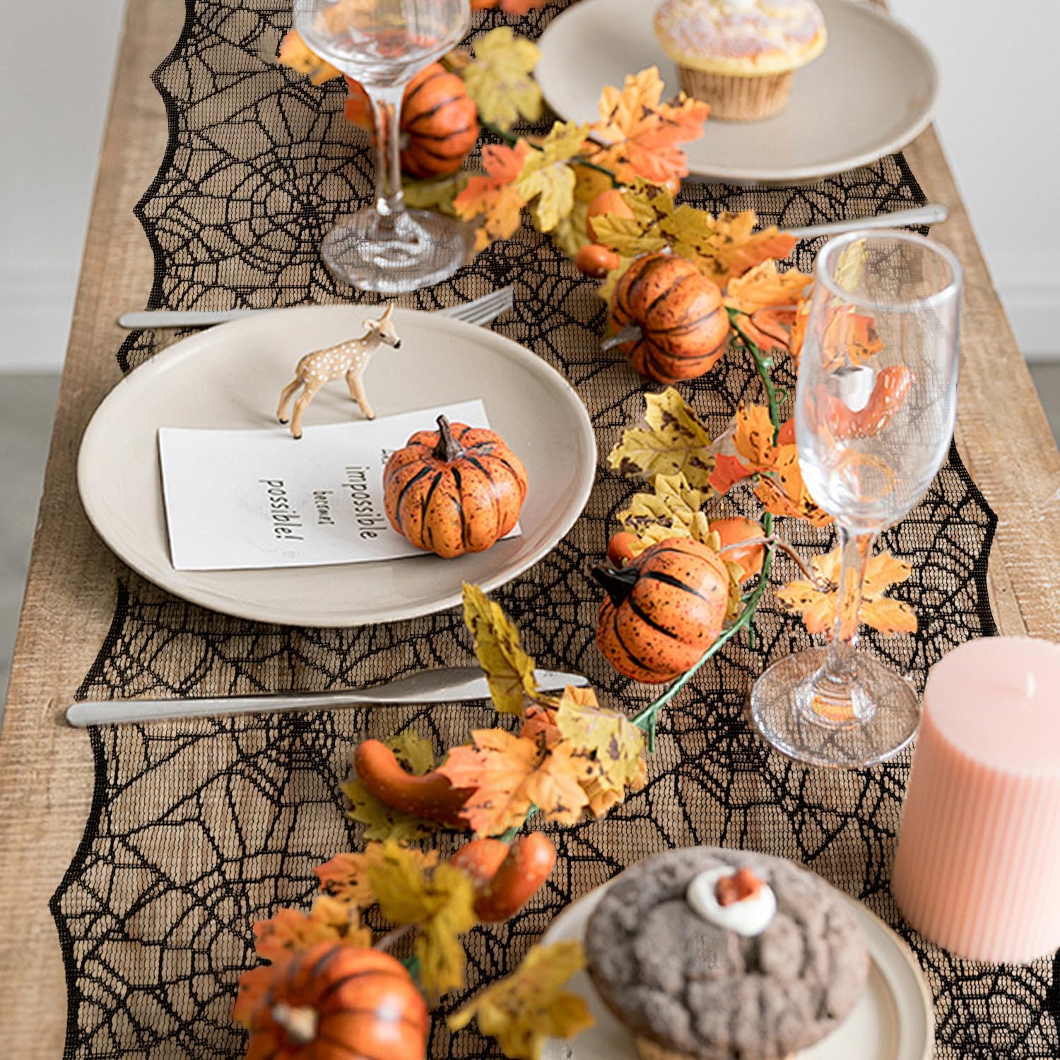 Halloween Table Runner 72 Inch Black Lace Spider Web