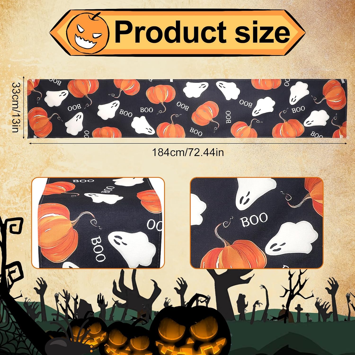 Halloween Table Runner 7244x13in Spooky Decor
