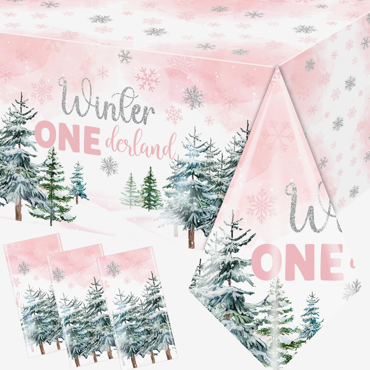 3 Pieces Winter Wonderland Birthday Tablecloth Set
