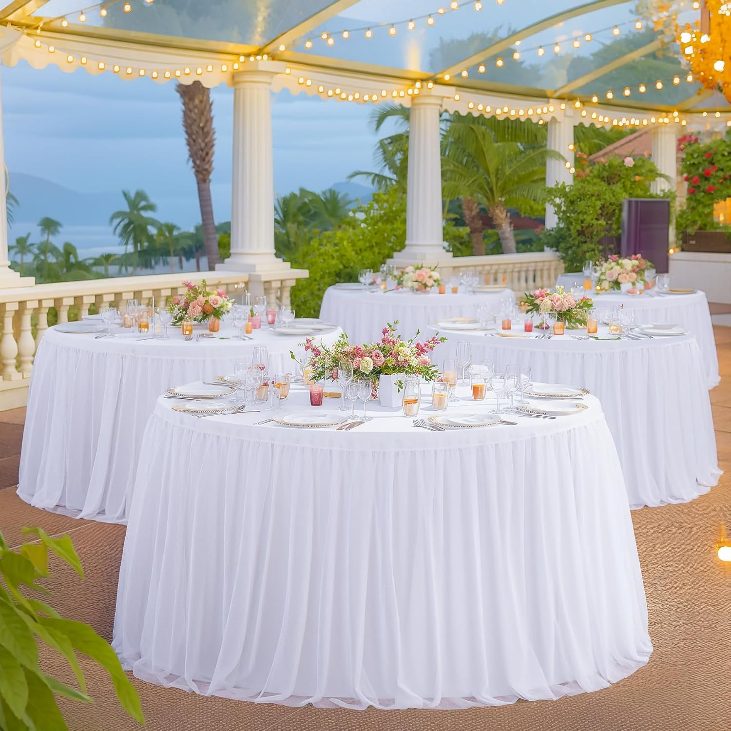 Suppromo White Round Tulle Tablecloths 72 Inch