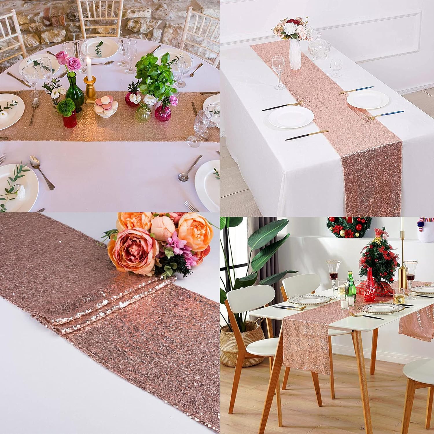 12 Pack Rose Gold Sequin Table Runner 12x108 Inch