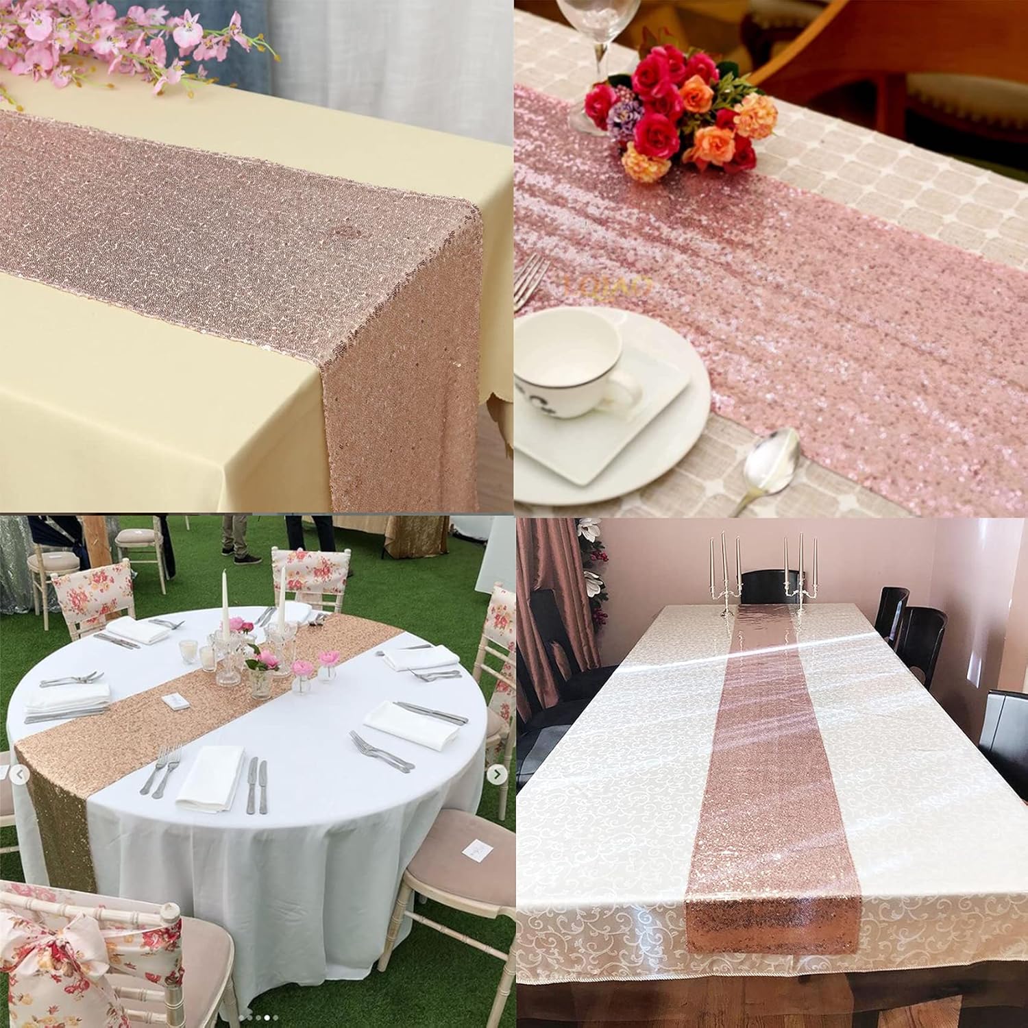 12 Pack Rose Gold Sequin Table Runner 12x108 Inch
