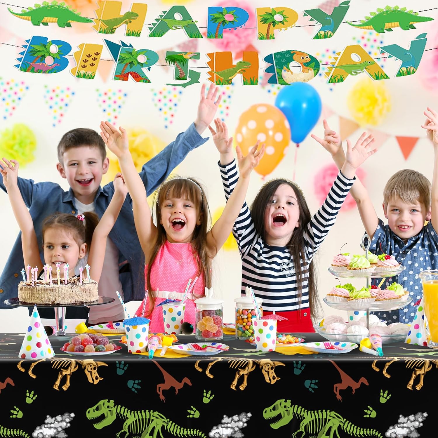 4-Pack Dinosaur Tablecloth for Kids Birthday Party Decorations