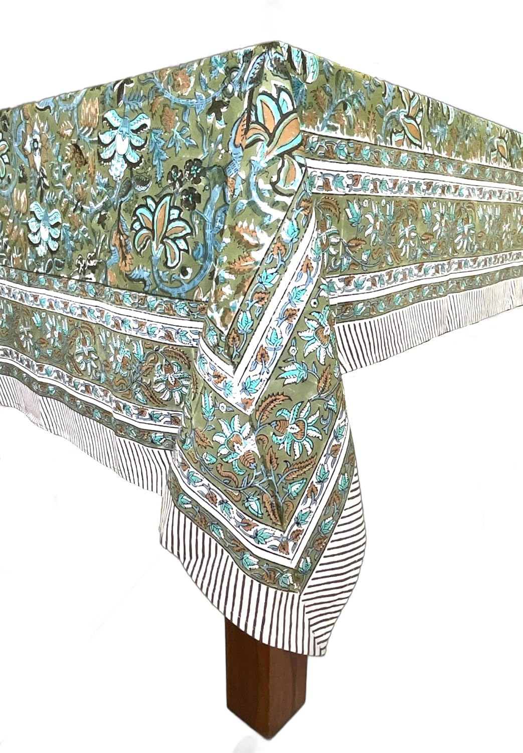 ATOSII Eden Green 100 Cotton Boho Square Tablecloth 60x60 Inches