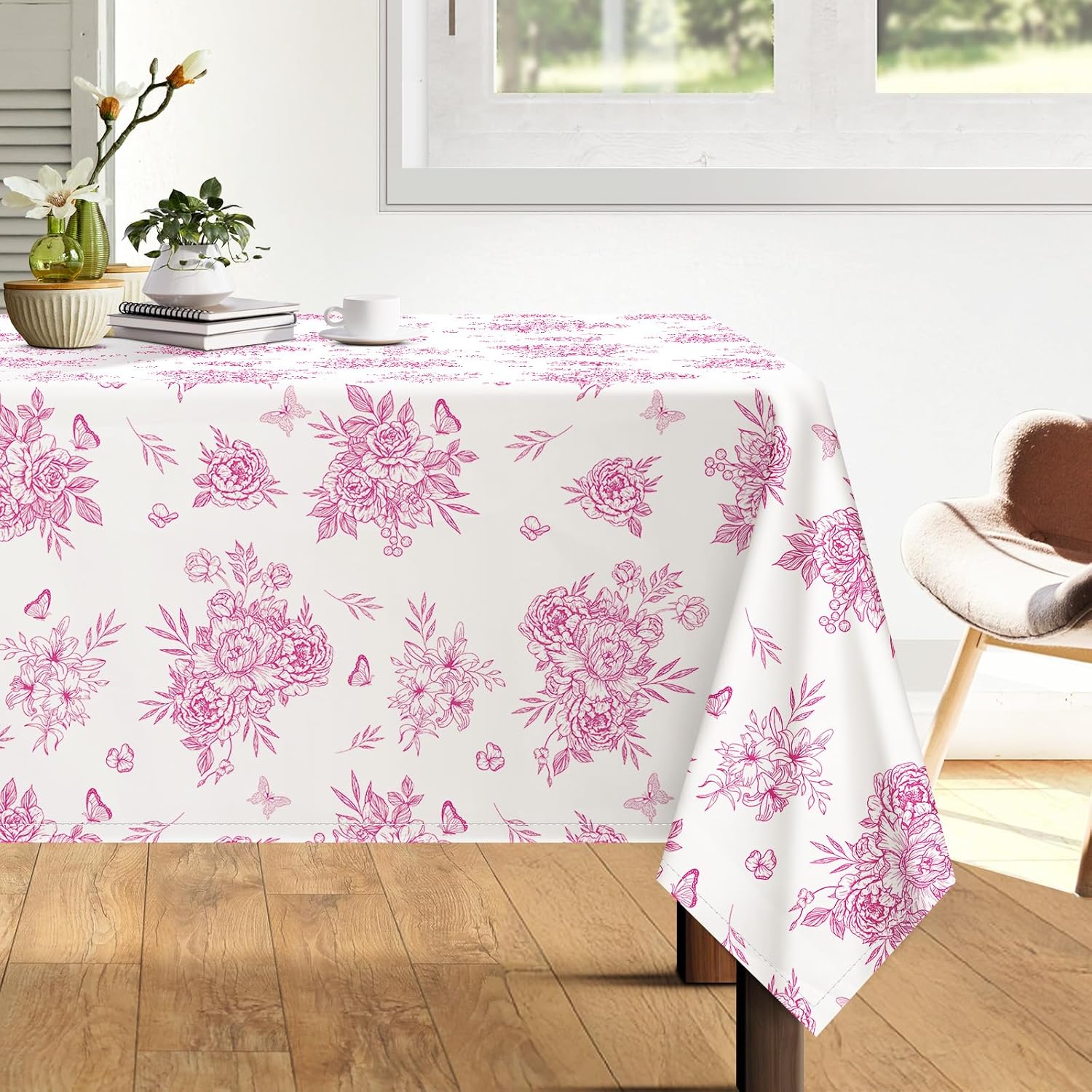 Arquiel Rustic Pink Floral Waterproof Tablecloth 60x120 Inch