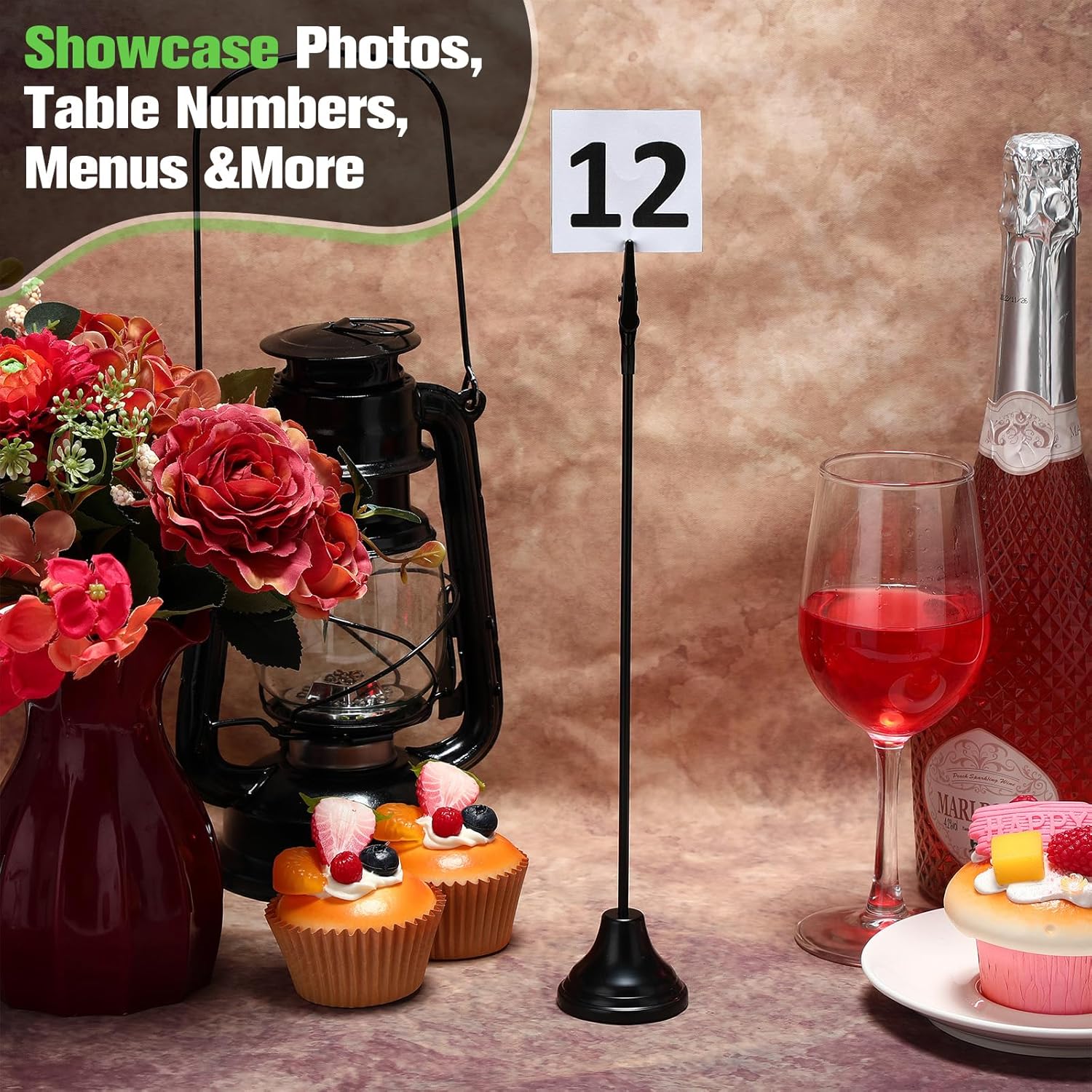 12 Pcs Table Number Holders with Alligator Clips Black