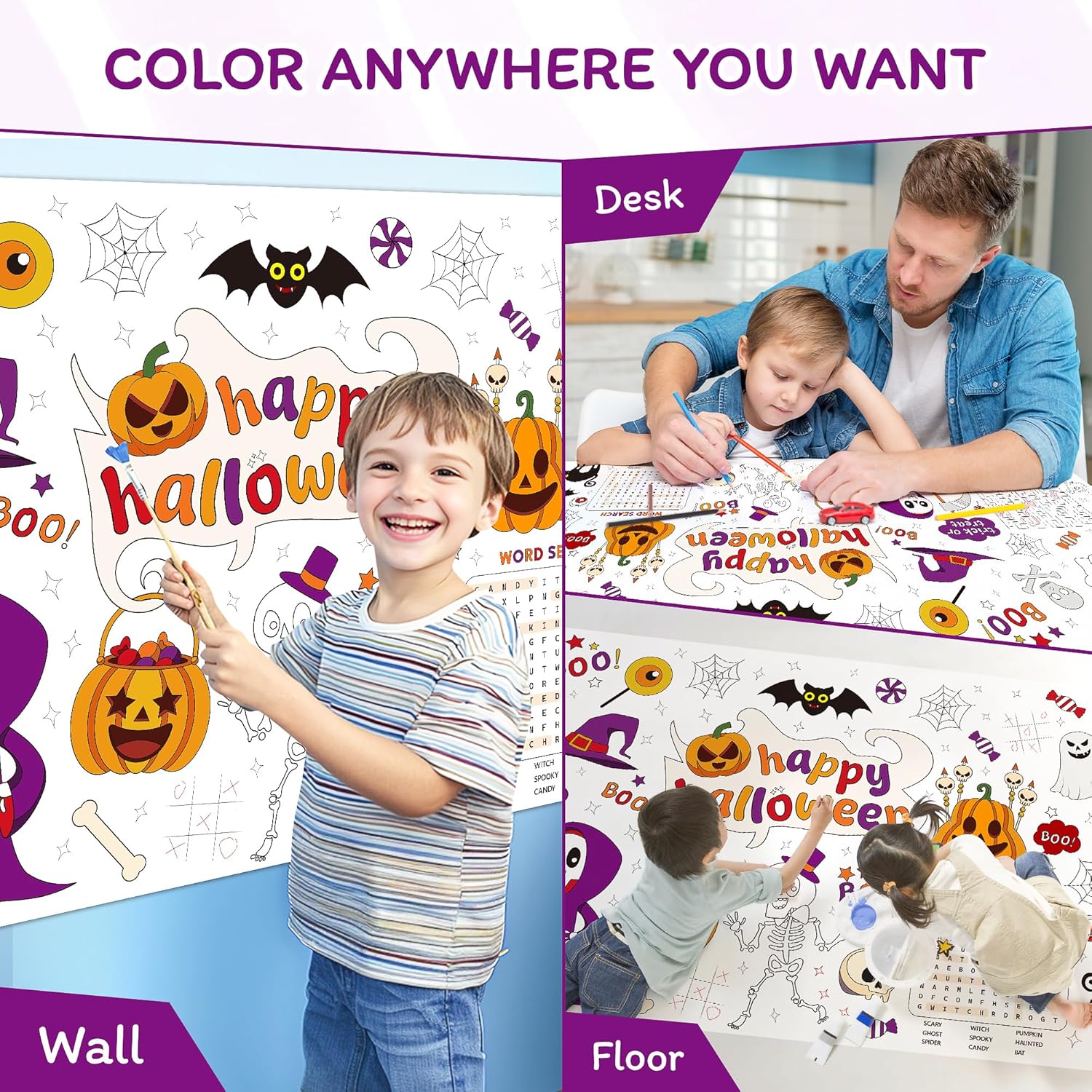 1 Pack Halloween Coloring Tablecloth for Kids