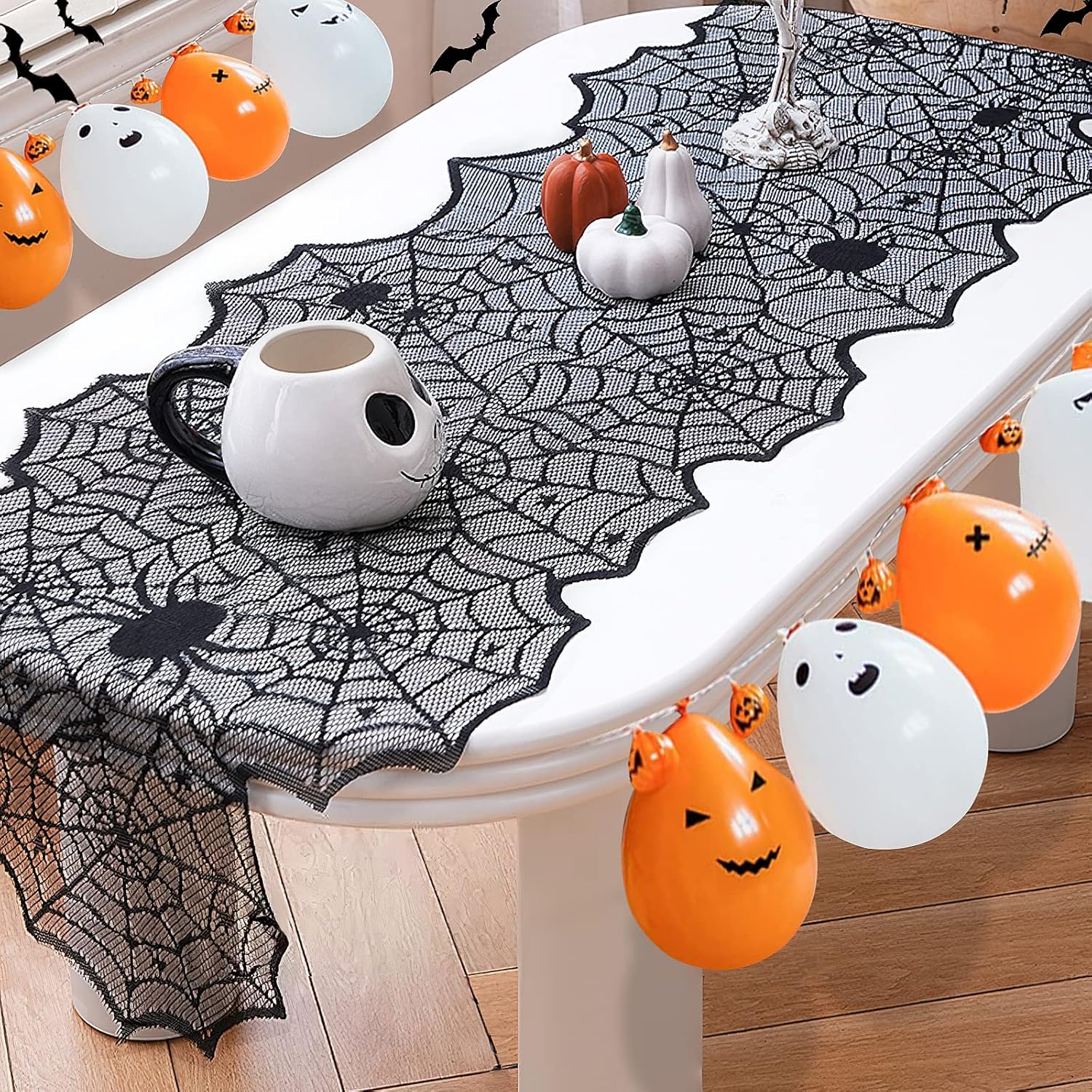 Halloween Table Runner - Black Lace Spider Web for Decor