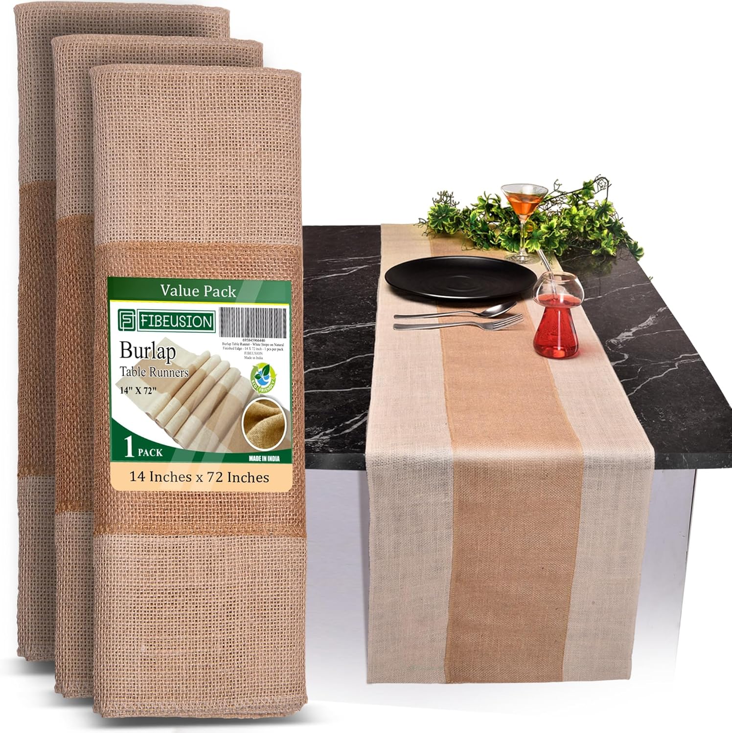 Fibeusion Burlap Table Runner Pack of 1 14x72