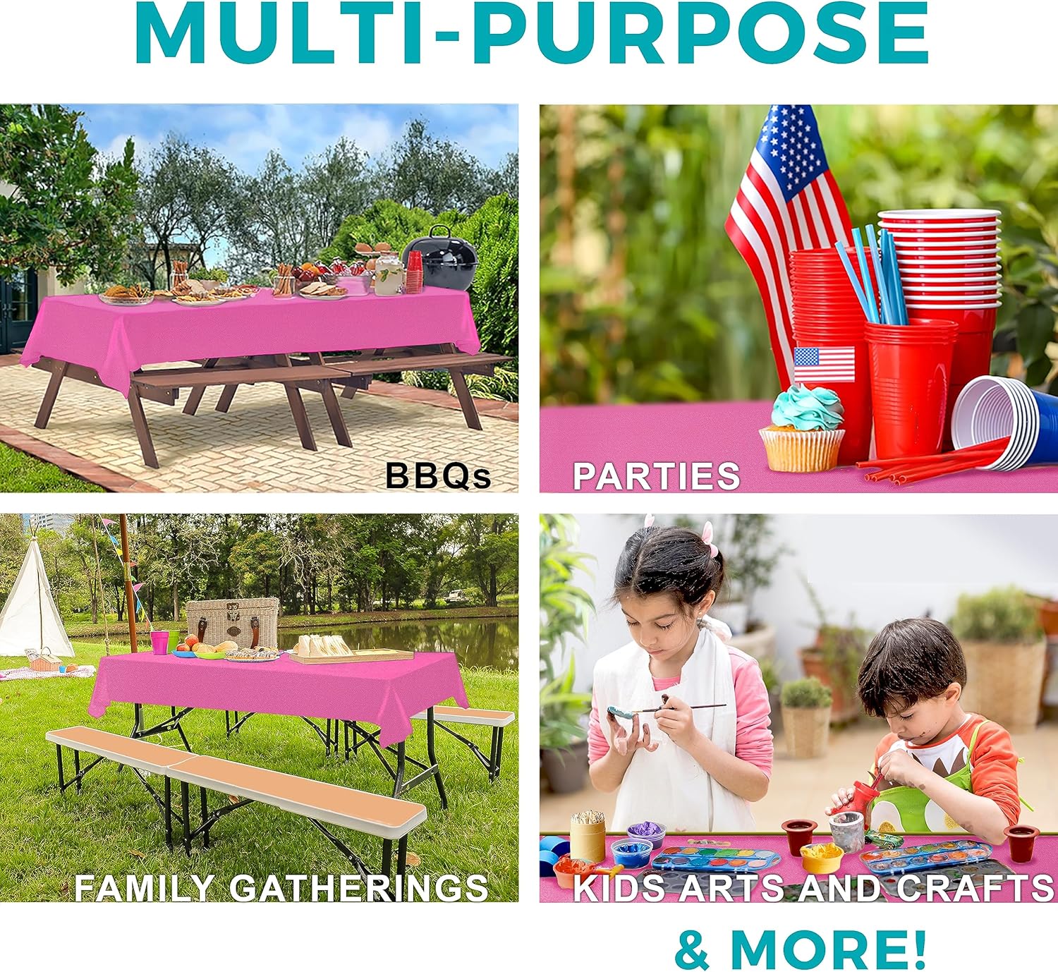 54in X 100ft Pink Plastic Tablecloth Roll with Built-In Cutter
