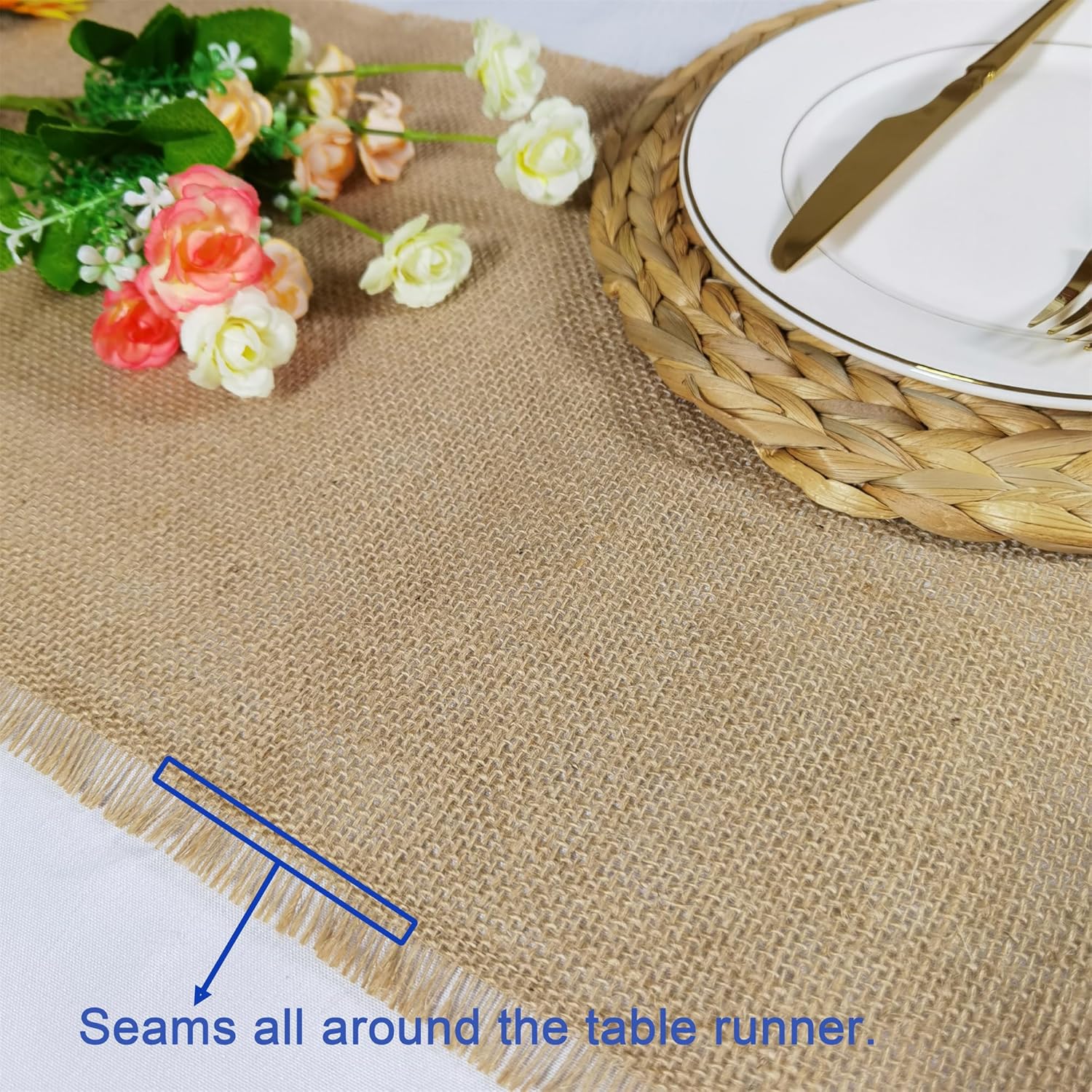 6 Pack 13 x 72 Inch Tassel Burlap Table Runners