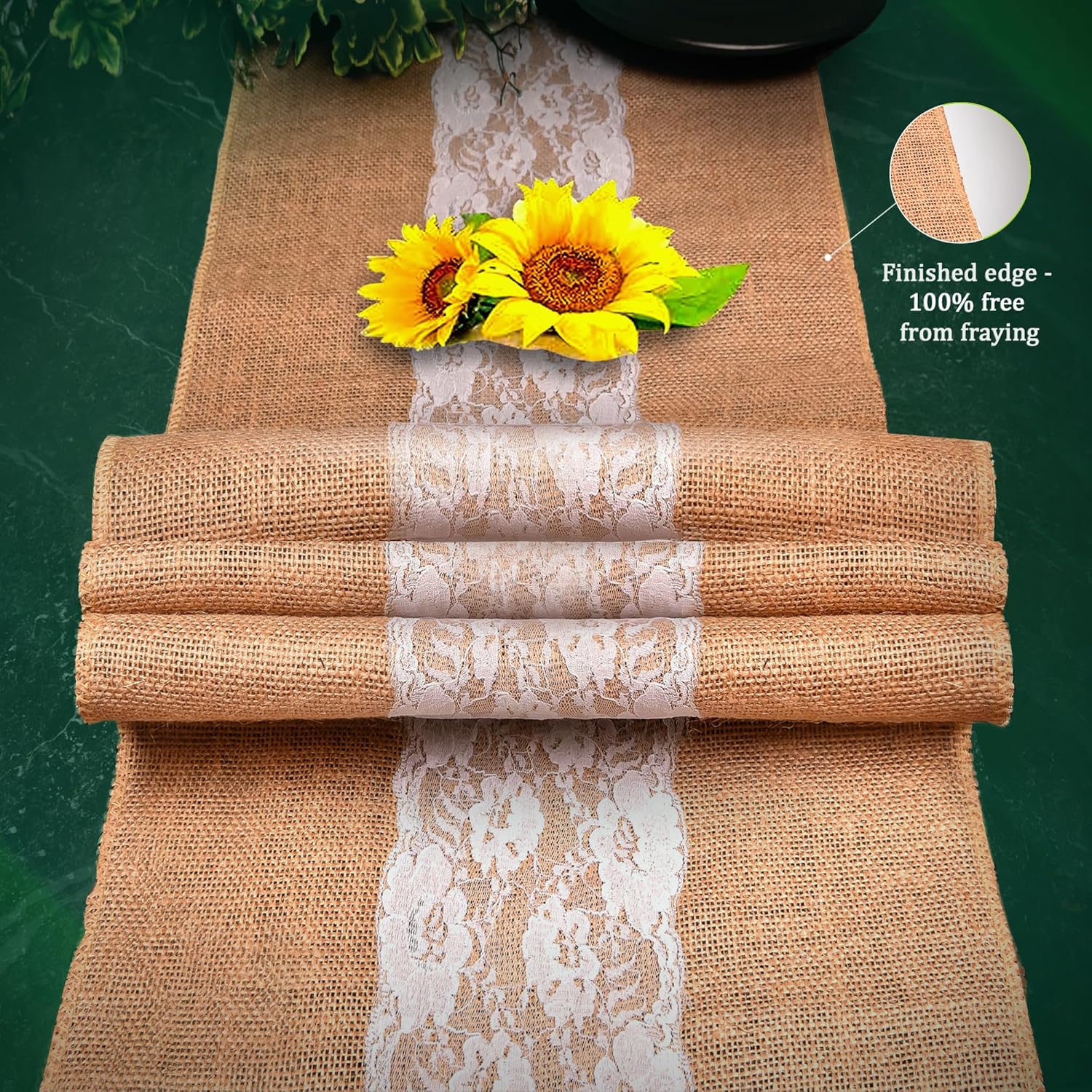 Elegant Burlap Lace Table Runner Pack of 3 14x72