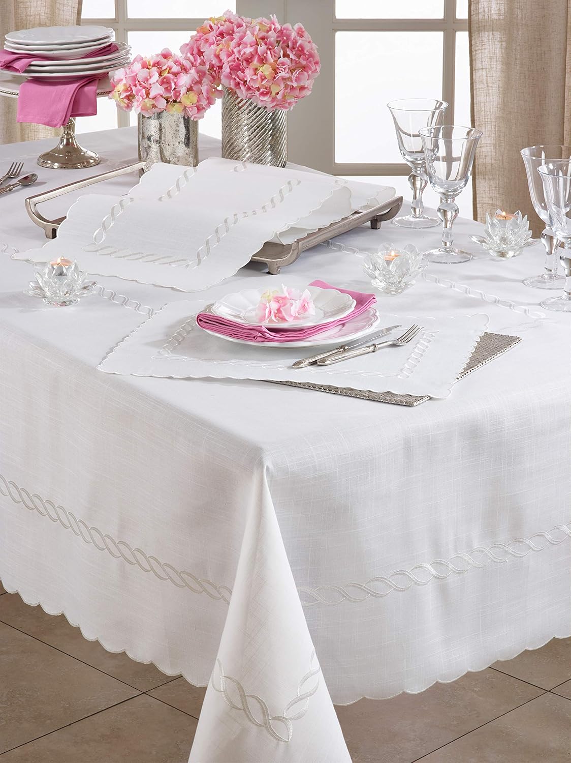 Saro Lifestyle Braided Embroidery Table Runner White 16x68