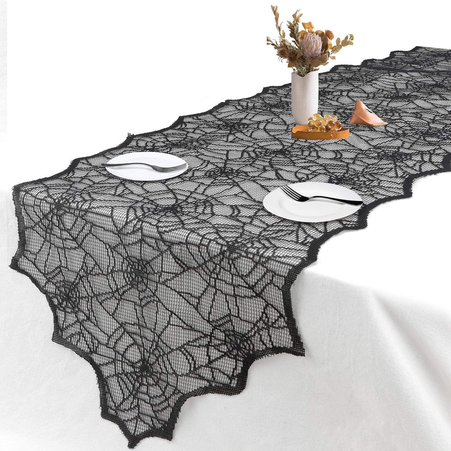 Halloween Decor Table Runner - Black Spider Web Design 18x72 Inch
