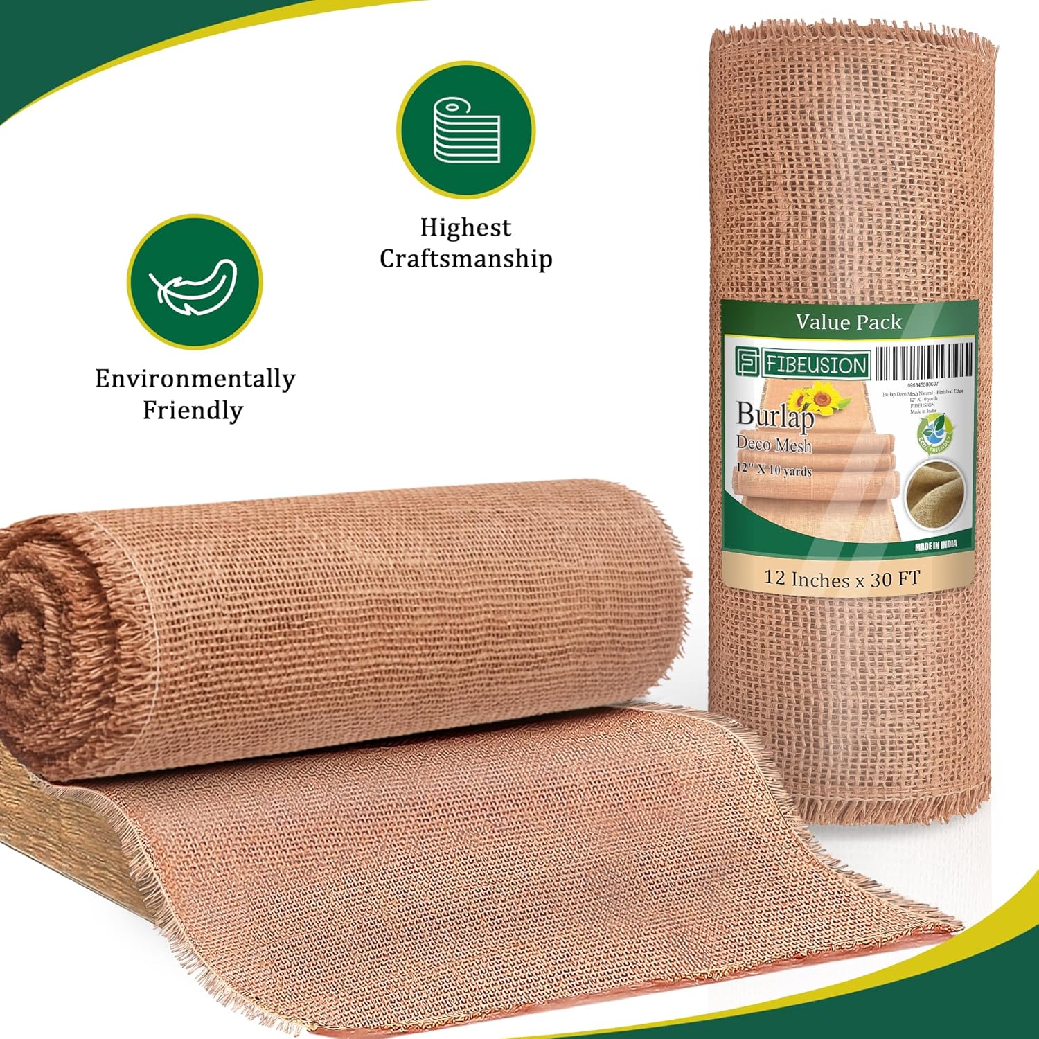 FIBEUSION Stiff Burlap Roll 12 Inch x 30 Feet