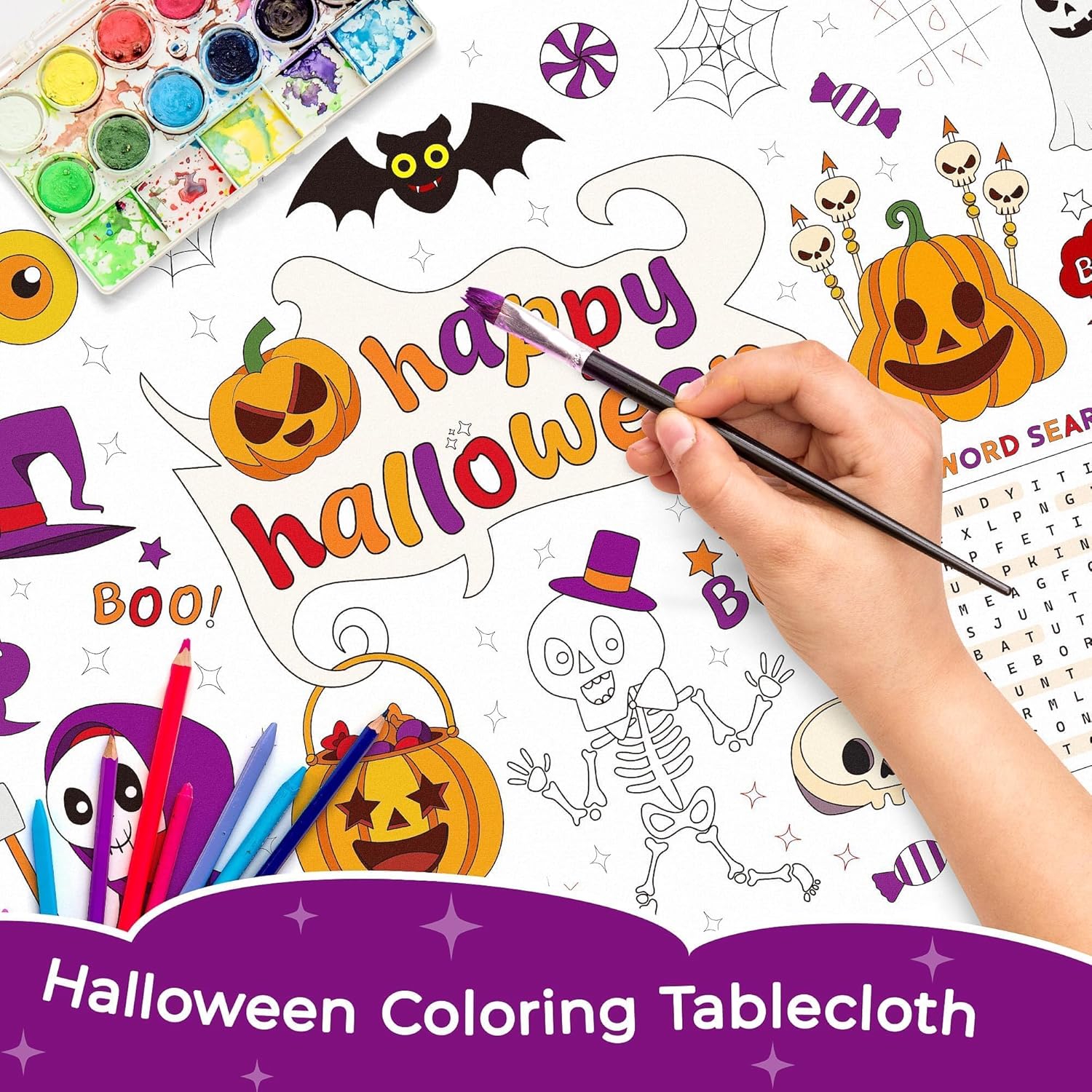 1 Pack Halloween Coloring Tablecloth for Kids
