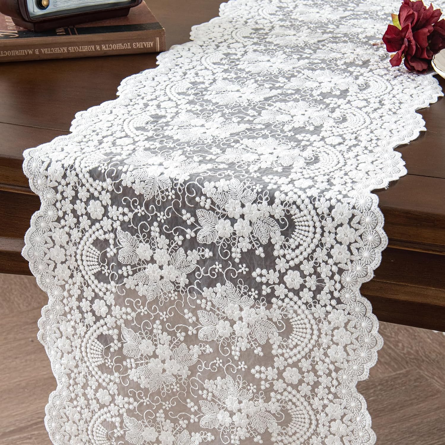 Joyfol Day White Lace Table Runner 14x36 Inch