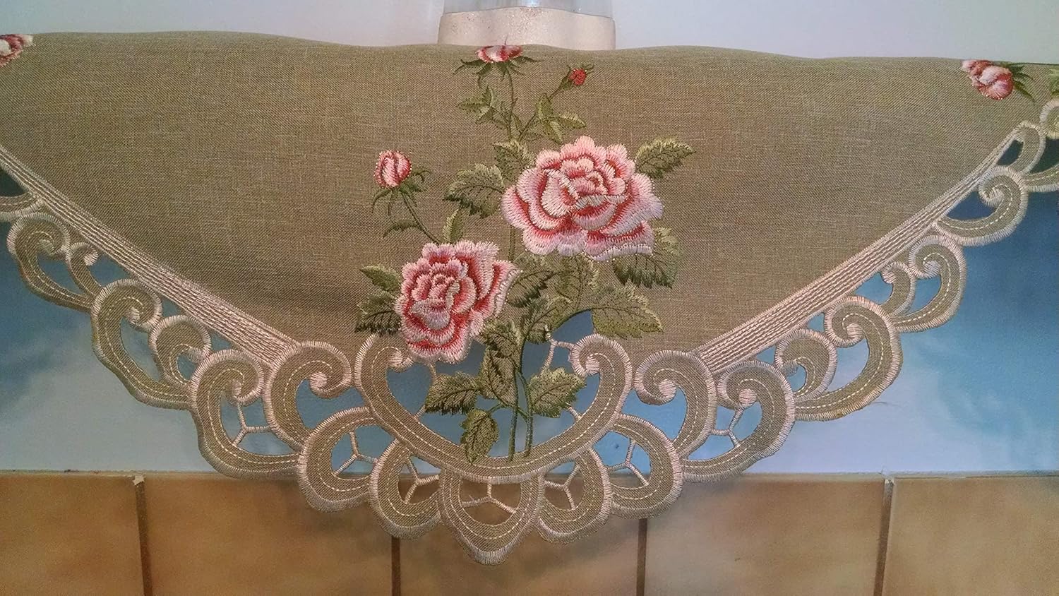 Fireplace Mantel Runner Pink Rose Sage Green Burlap