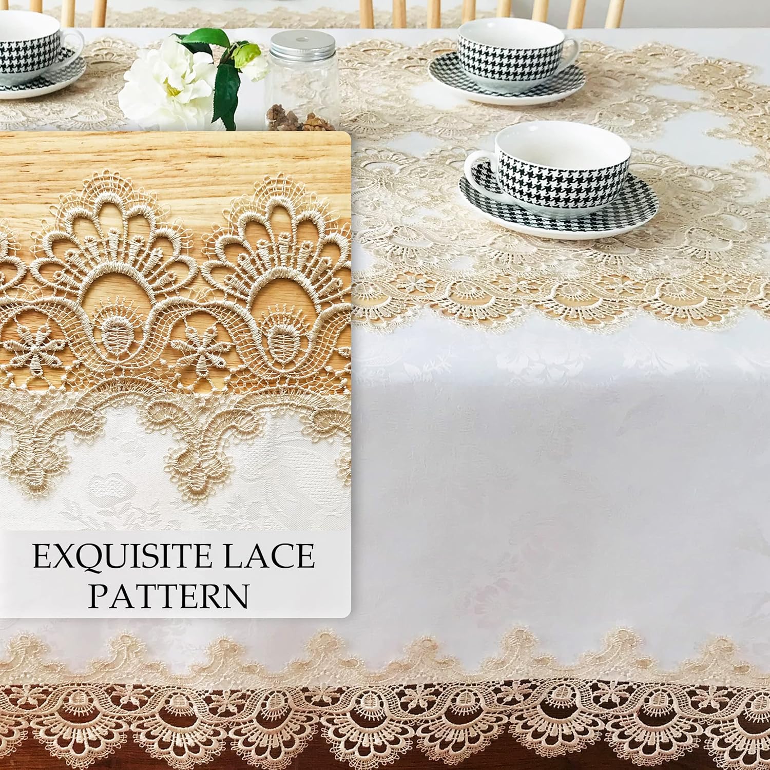 Elegant Rectangle Tablecloths with Macrame Border
