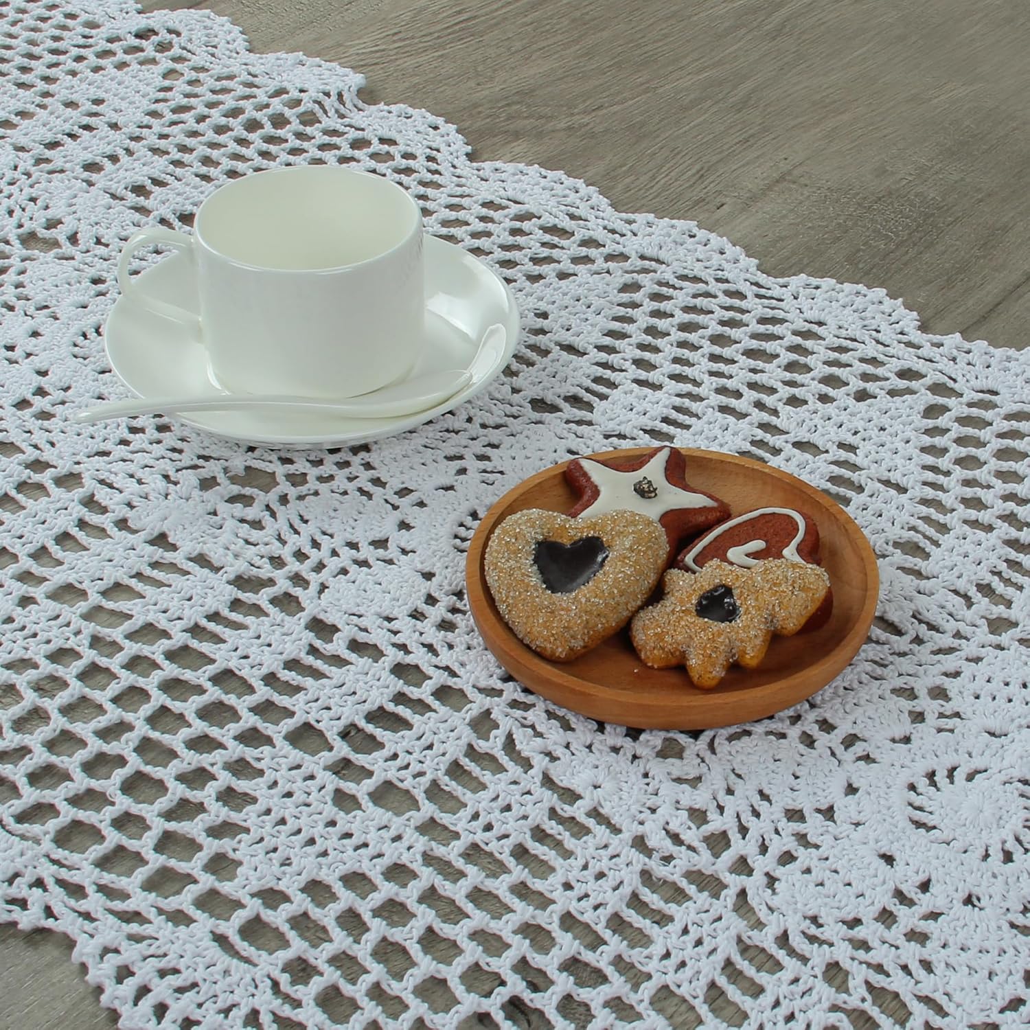 Kilofly Handmade Crochet Lace Table Runner 15x36 Inch White